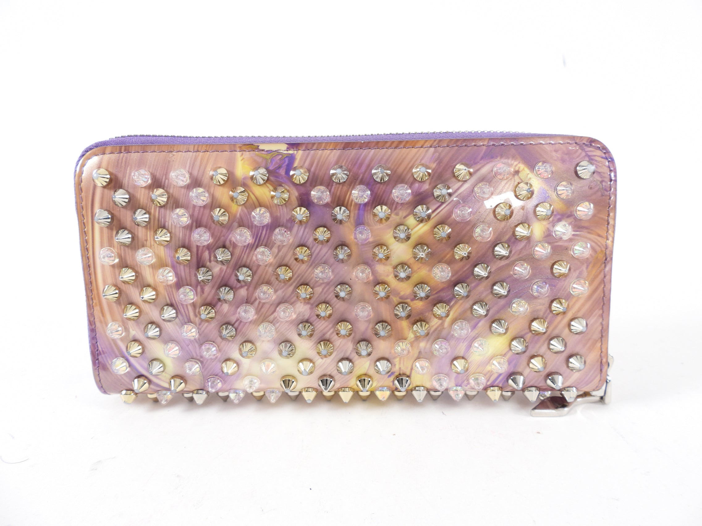 Louboutin Purple Floral Stud Zippy Wallet
