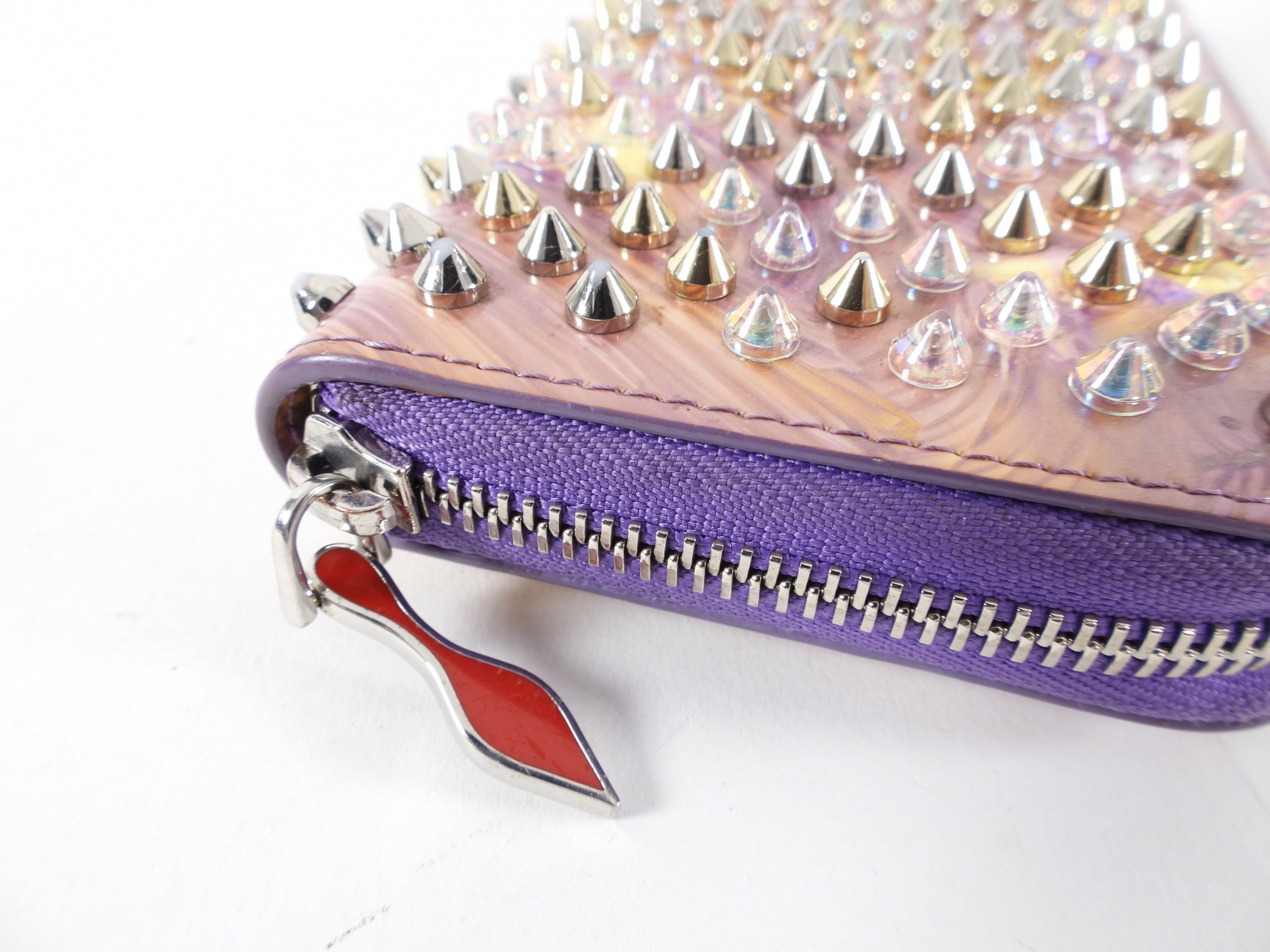 Louboutin Purple Floral Stud Zippy Wallet
