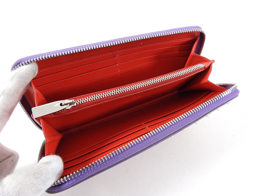 Louboutin Purple Floral Stud Zippy Wallet
