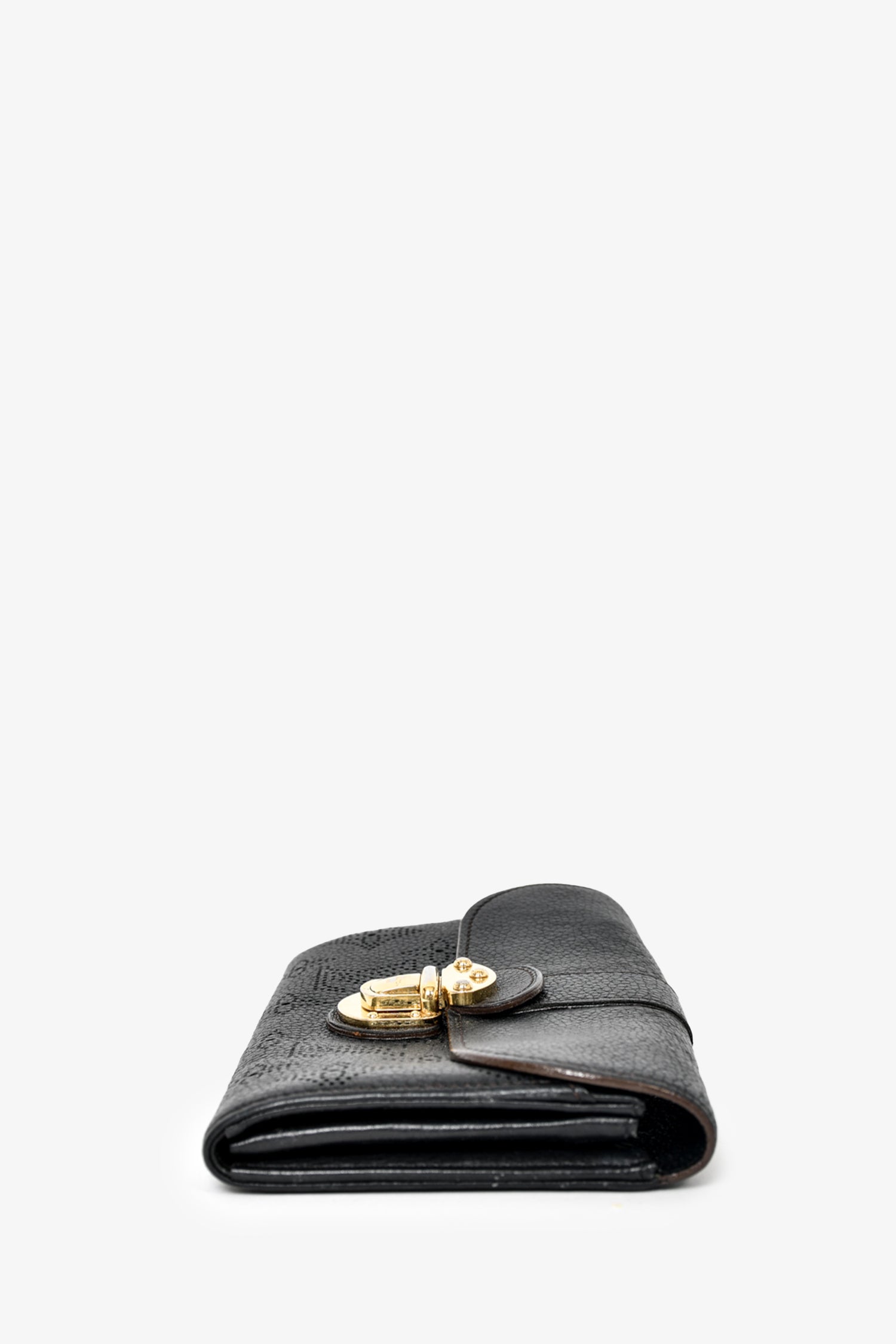 Louis Vuitton Black Mahina Leather 'Amelia' Long Wallet