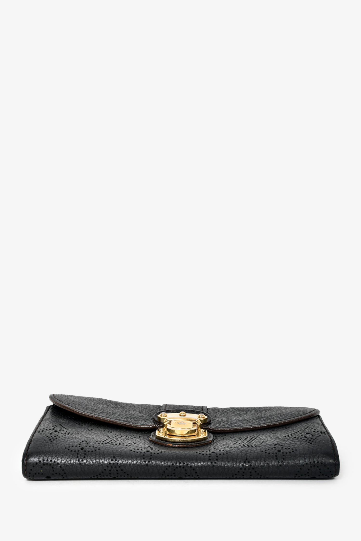 Louis Vuitton Black Mahina Leather 'Amelia' Long Wallet