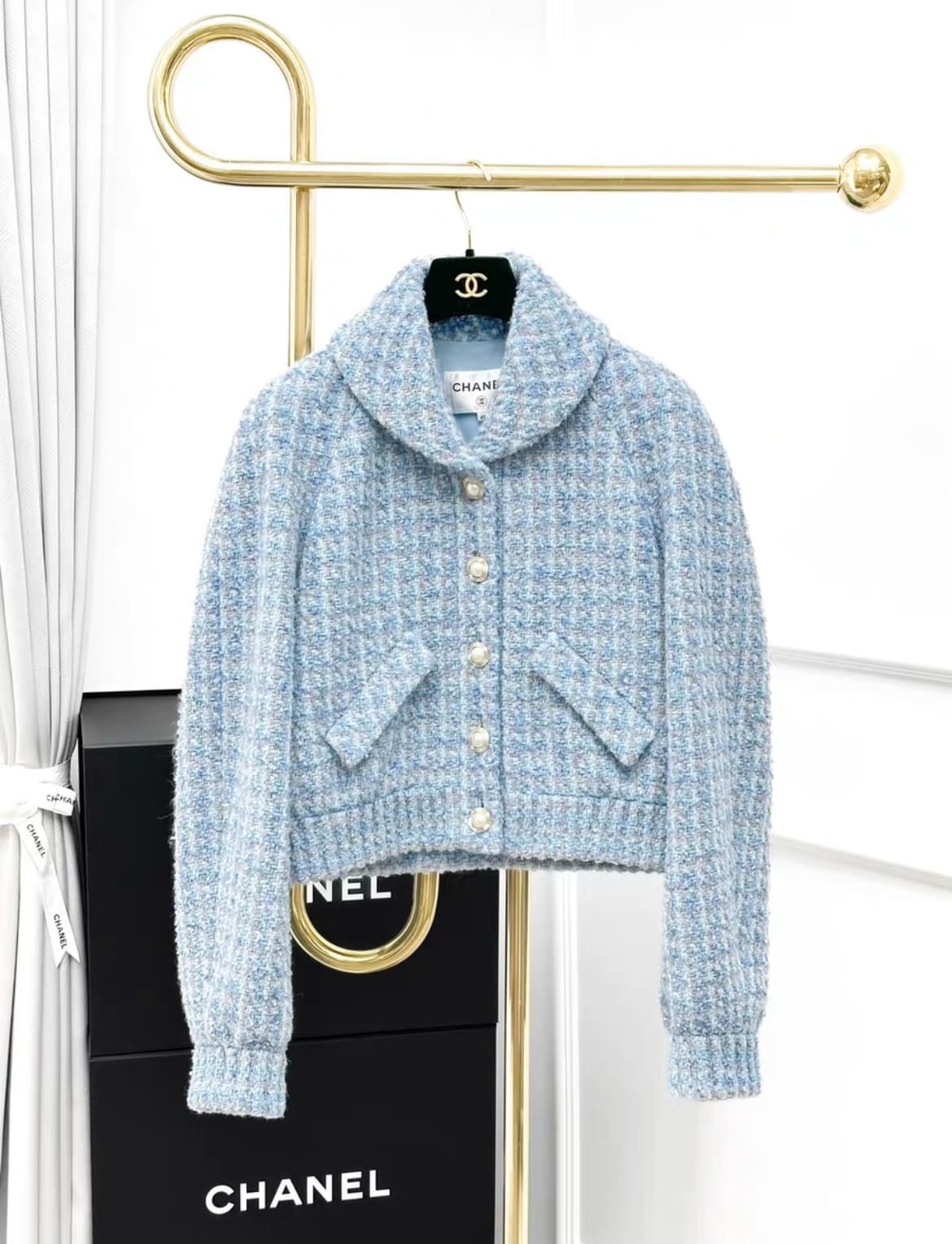 Chanel 22B blue plaid tweed short jacket