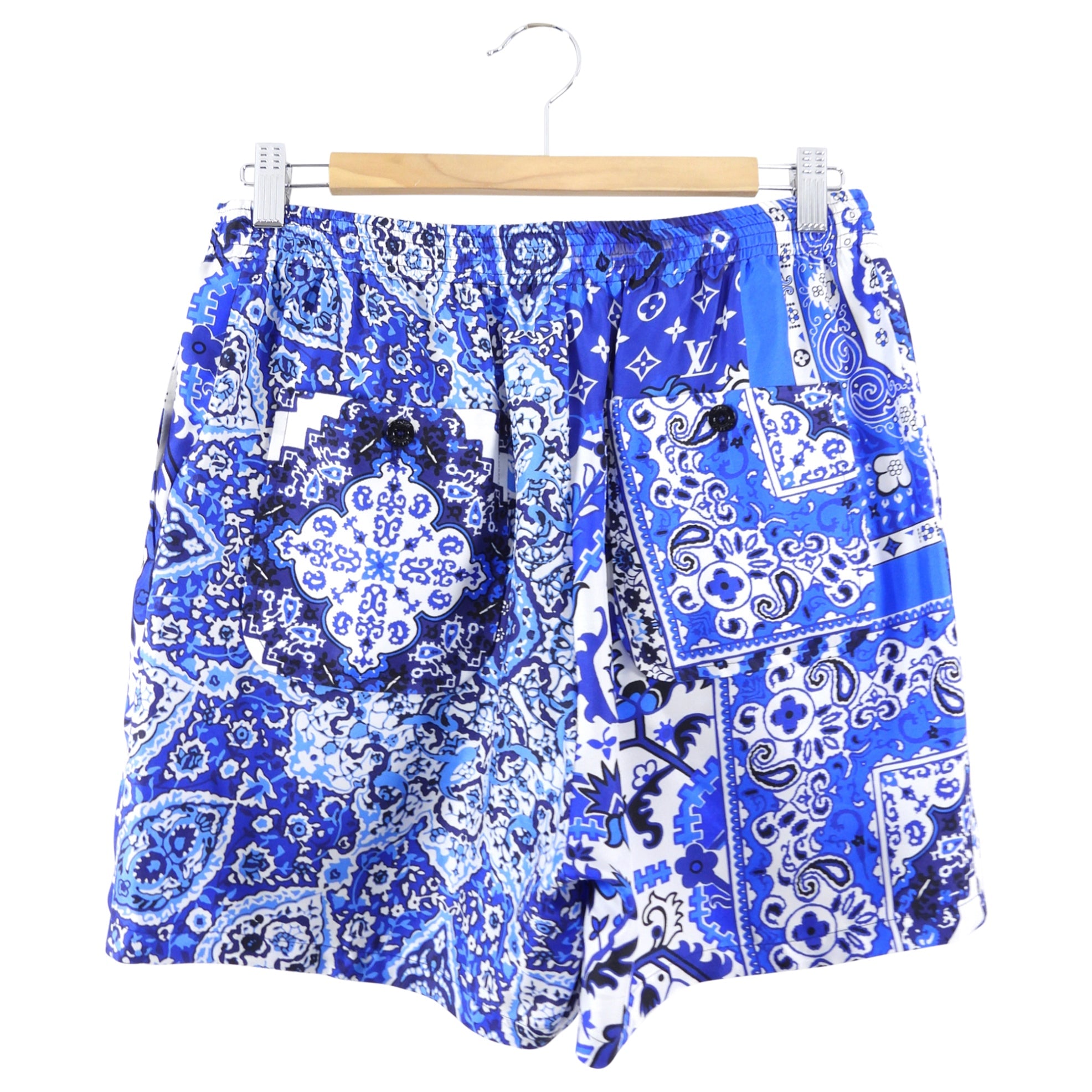Louis Vuitton Blue and White Silk Twill Bandana Print Shorts - 38