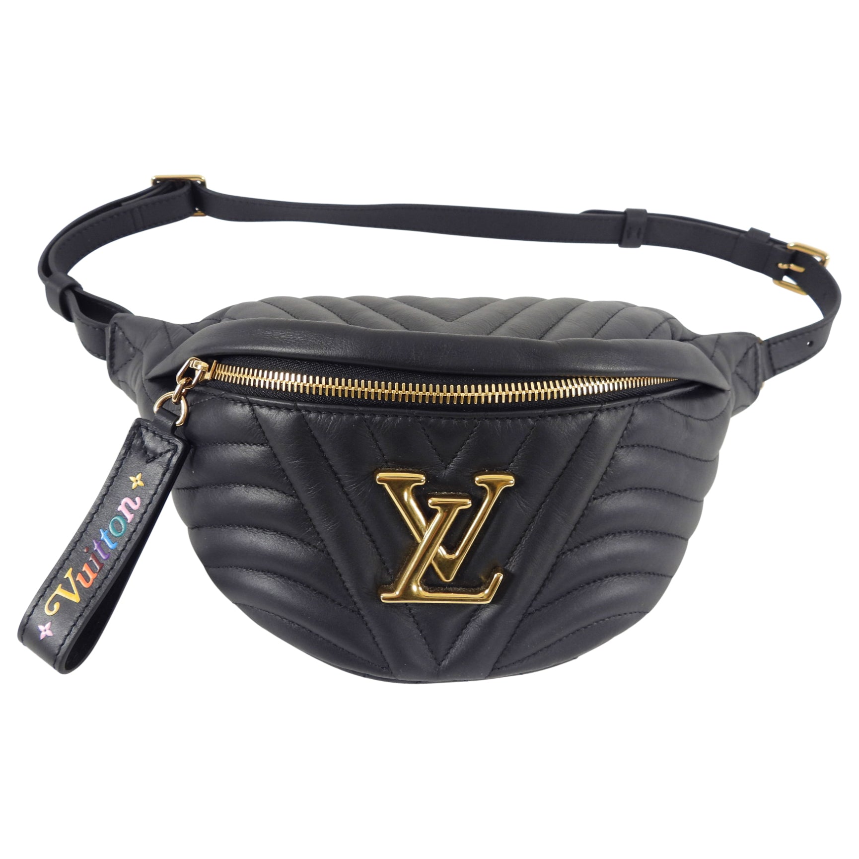 Louis Vuitton Black Leather Quilted LV Logo New Wave Bum Bag