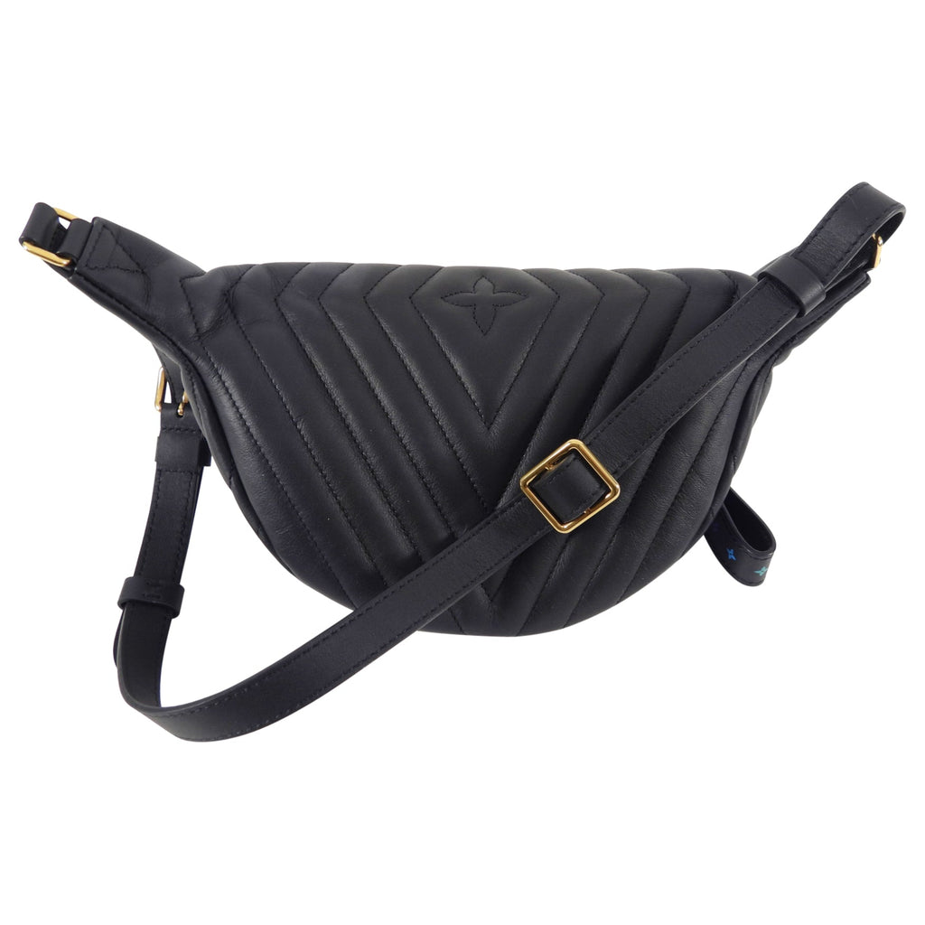 Louis Vuitton Black Leather Quilted LV Logo New Wave Bum Bag