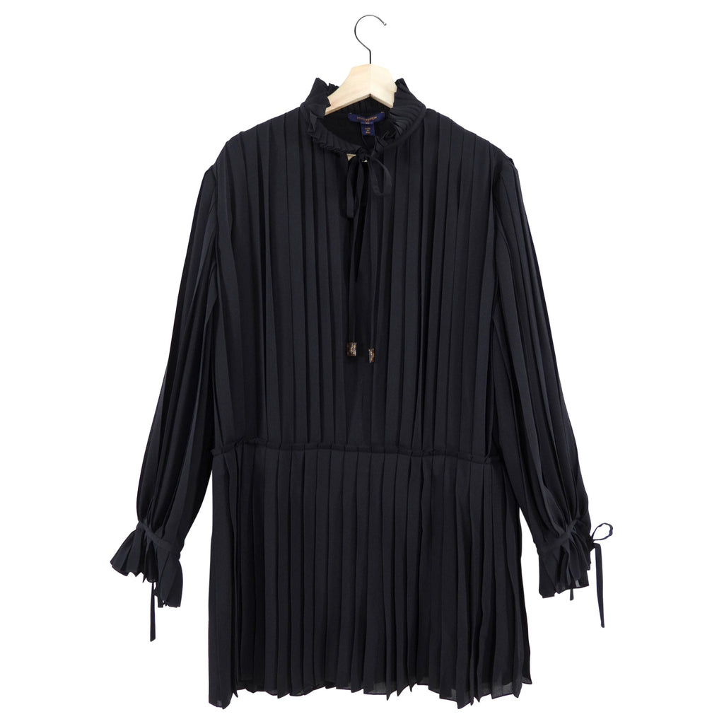 Louis Vuitton Black Silk Pleat Short Shift Dress - FR40 / USA 8