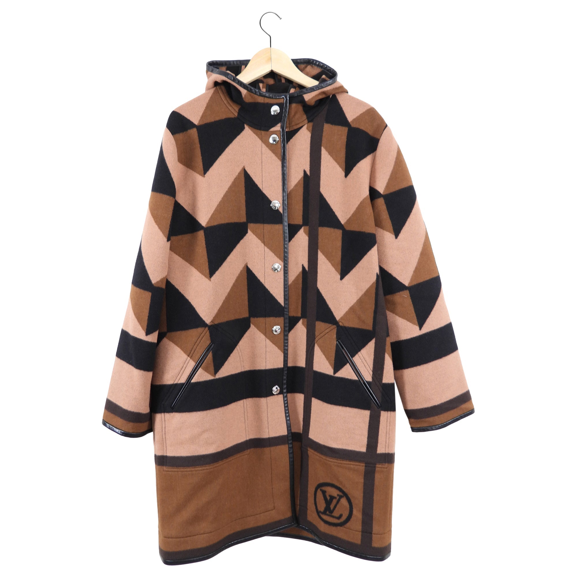 Louis Vuitton Brown and Black Geometric Logo Hooded Coat - FR40 / USA 8
