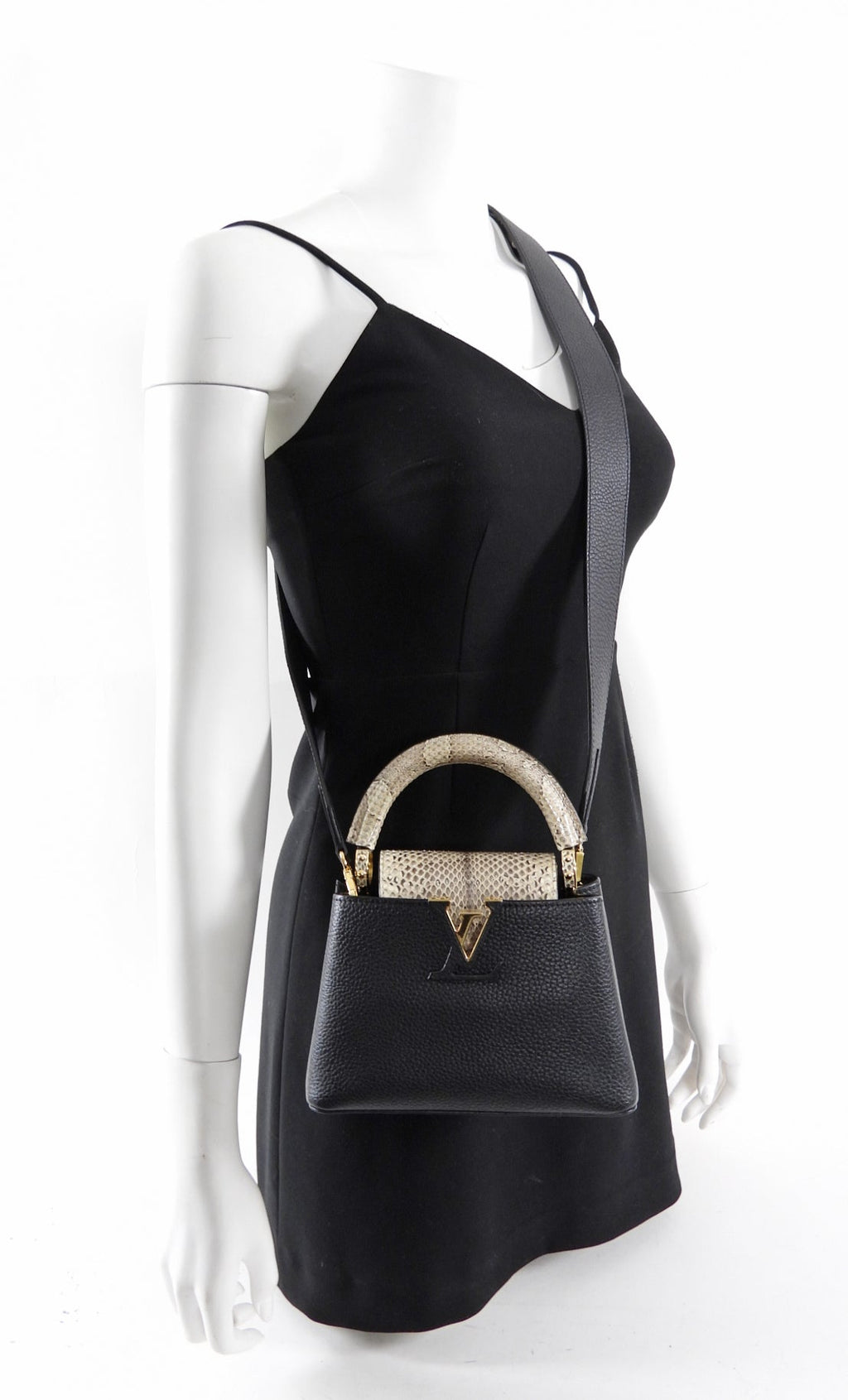 Louis Vuitton Capucines Mini Python and Black Leather Bag