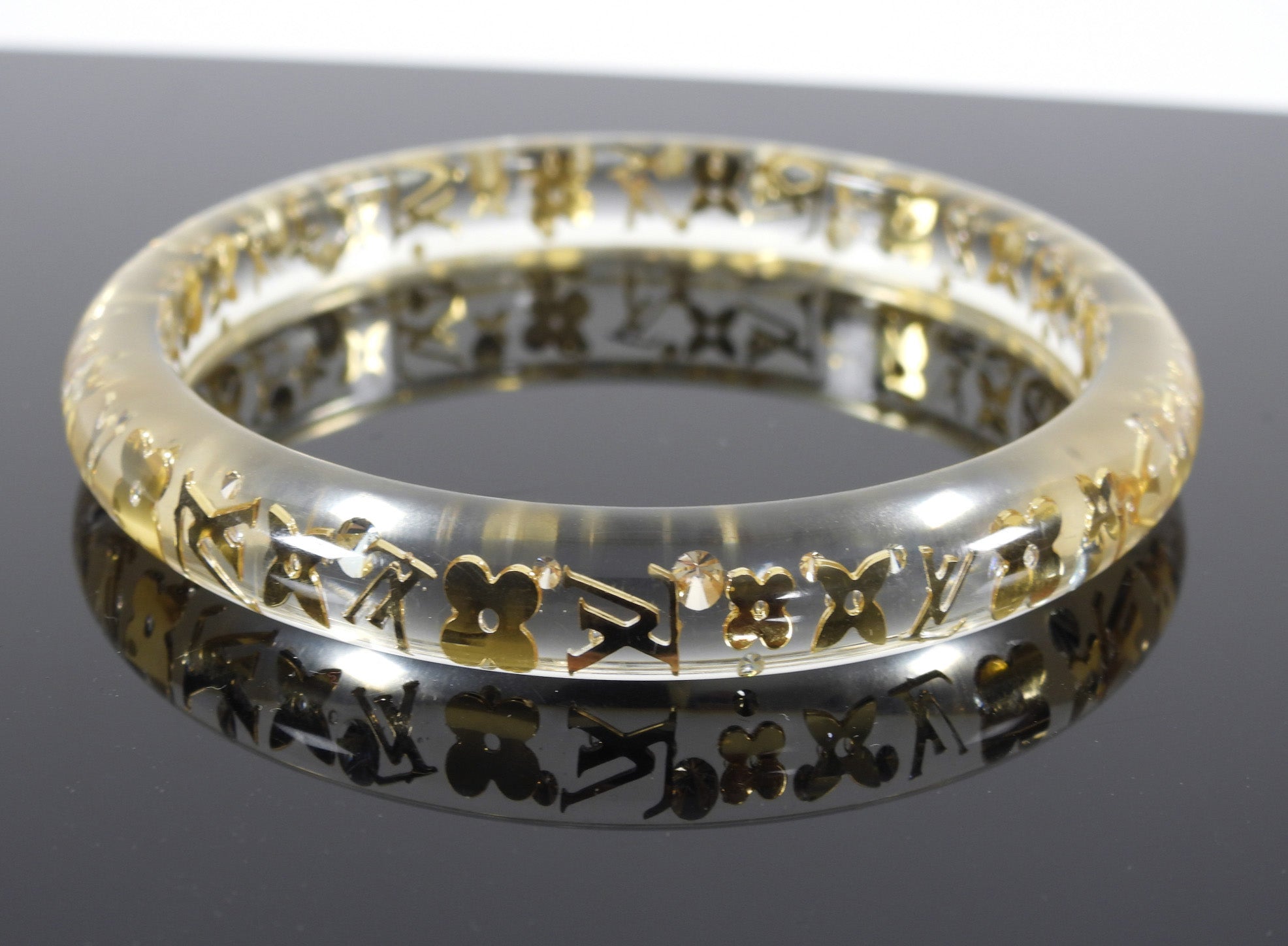 Louis Vuitton Clear and Gold Inclusion Thin Resin Bangle Bracelet