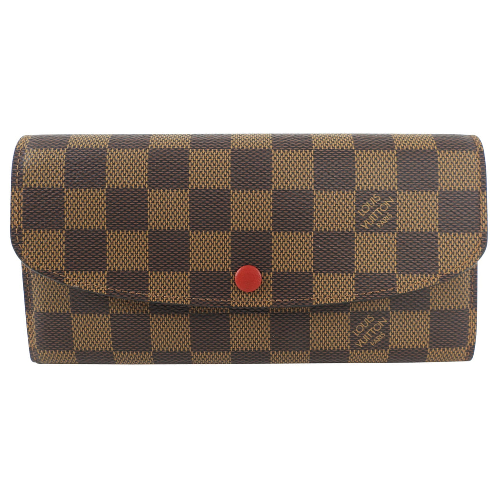 Louis Vuitton Damier Ebene Emilie Red Snap Wallet