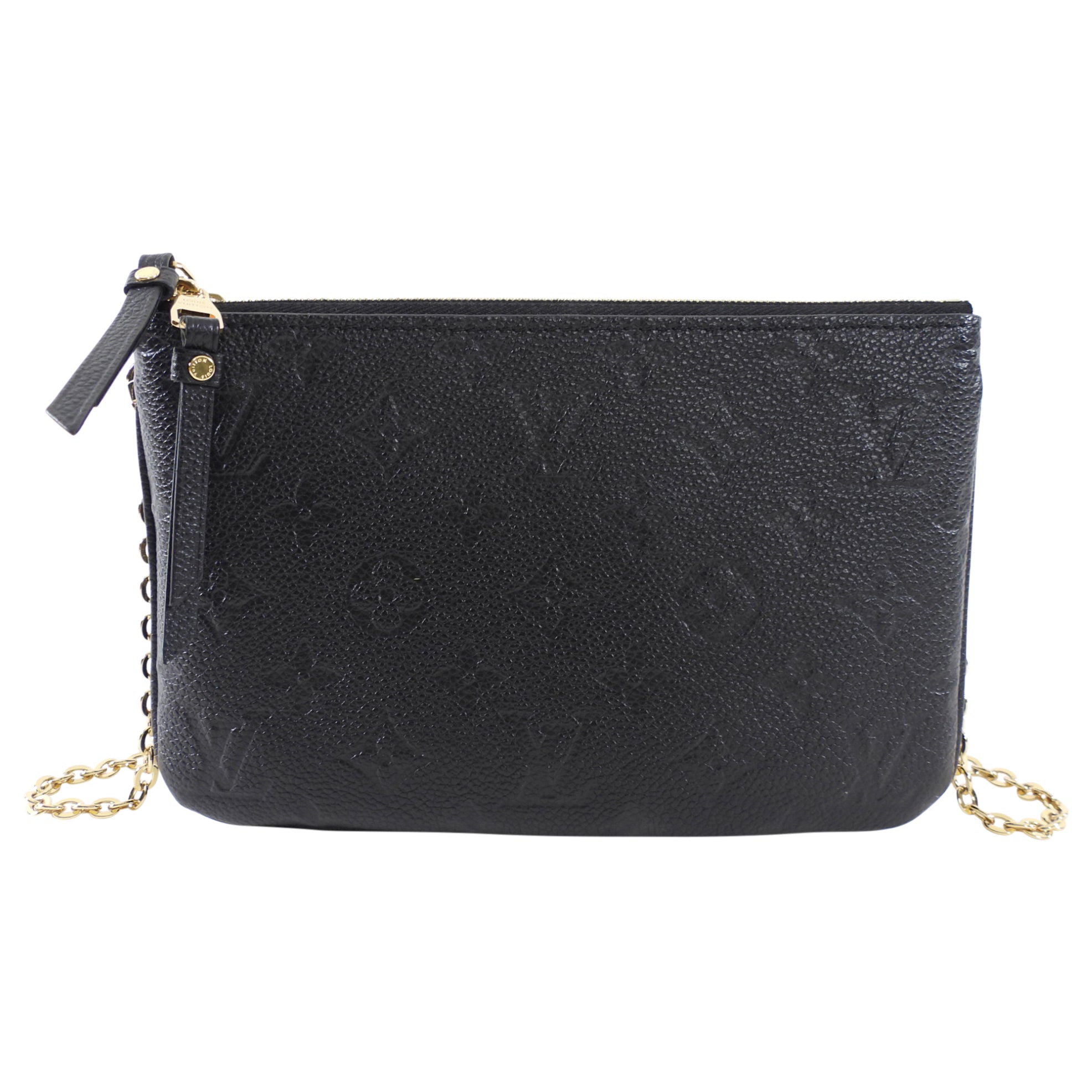 Louis Vuitton Black Empreinte Leather Double Zip Pochette Chain Bag