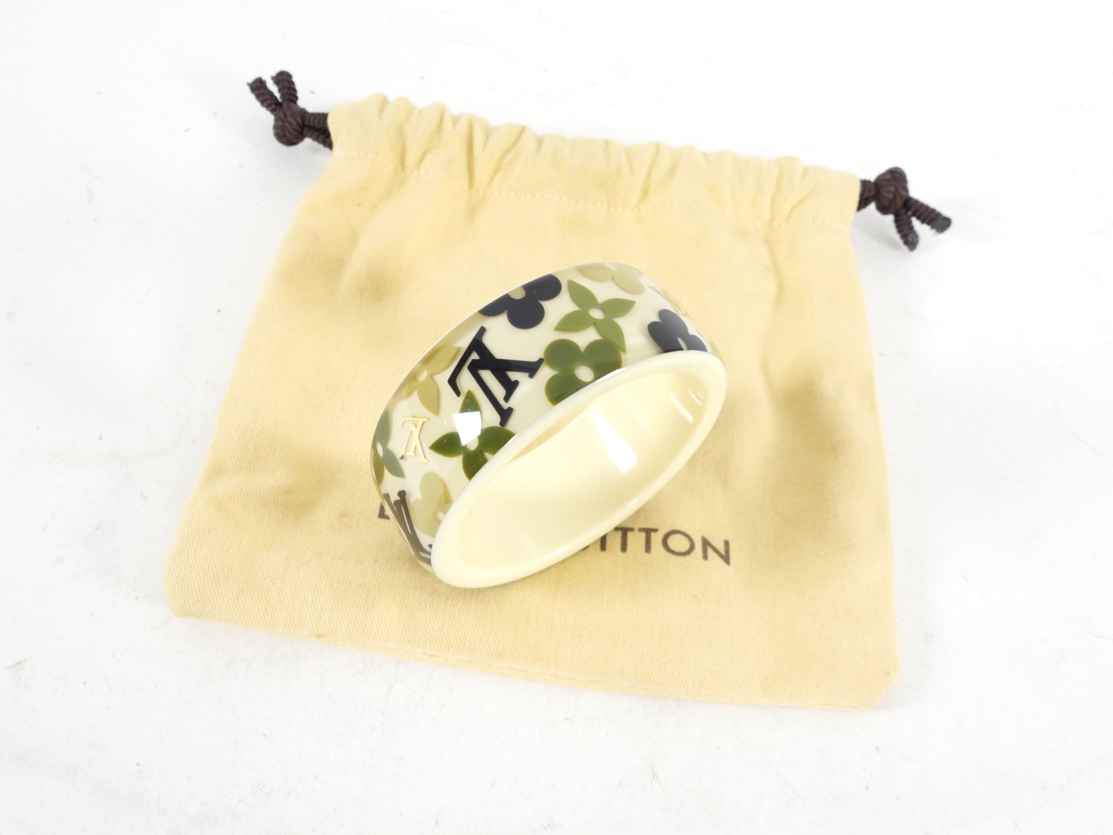 Louis Vuitton Resin Monogram Logo Bangle Green
