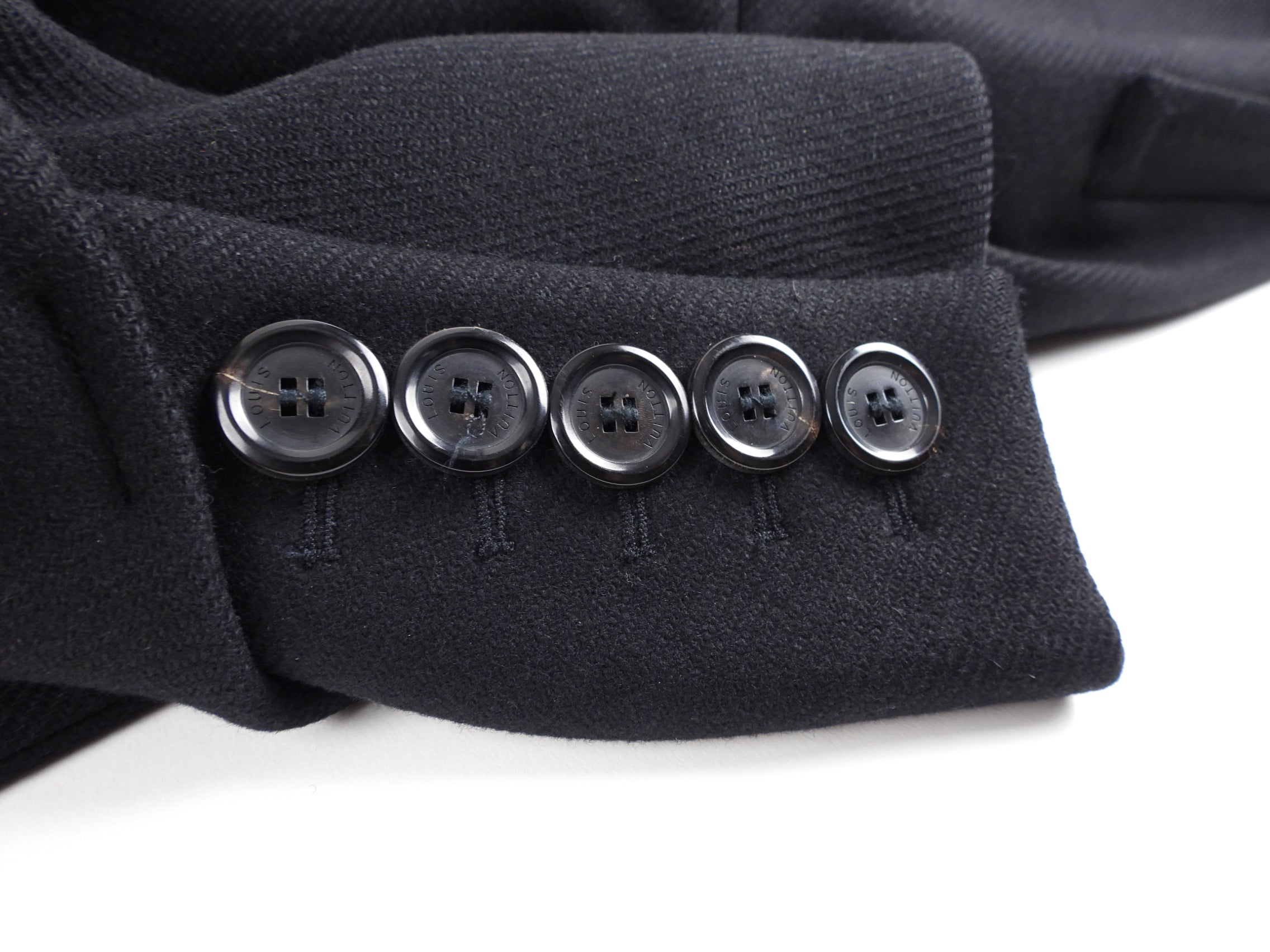 Louis Vuitton Marc Jacobs Black Wool Coat with Ruffle - FR40