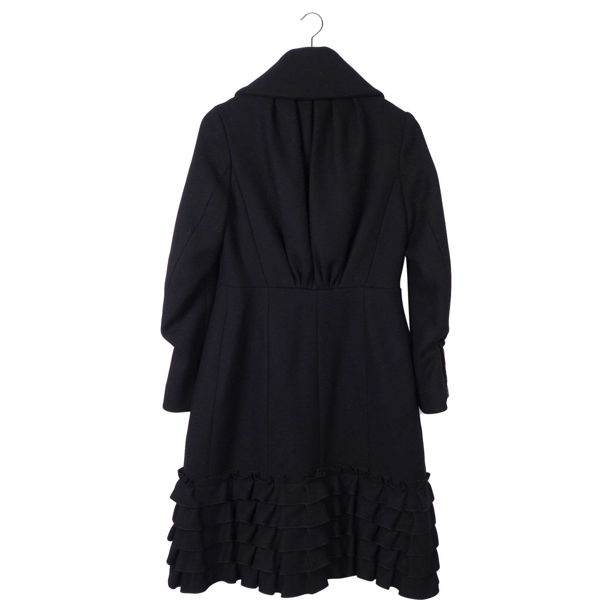 Louis Vuitton Marc Jacobs Black Wool Coat with Ruffle - FR40