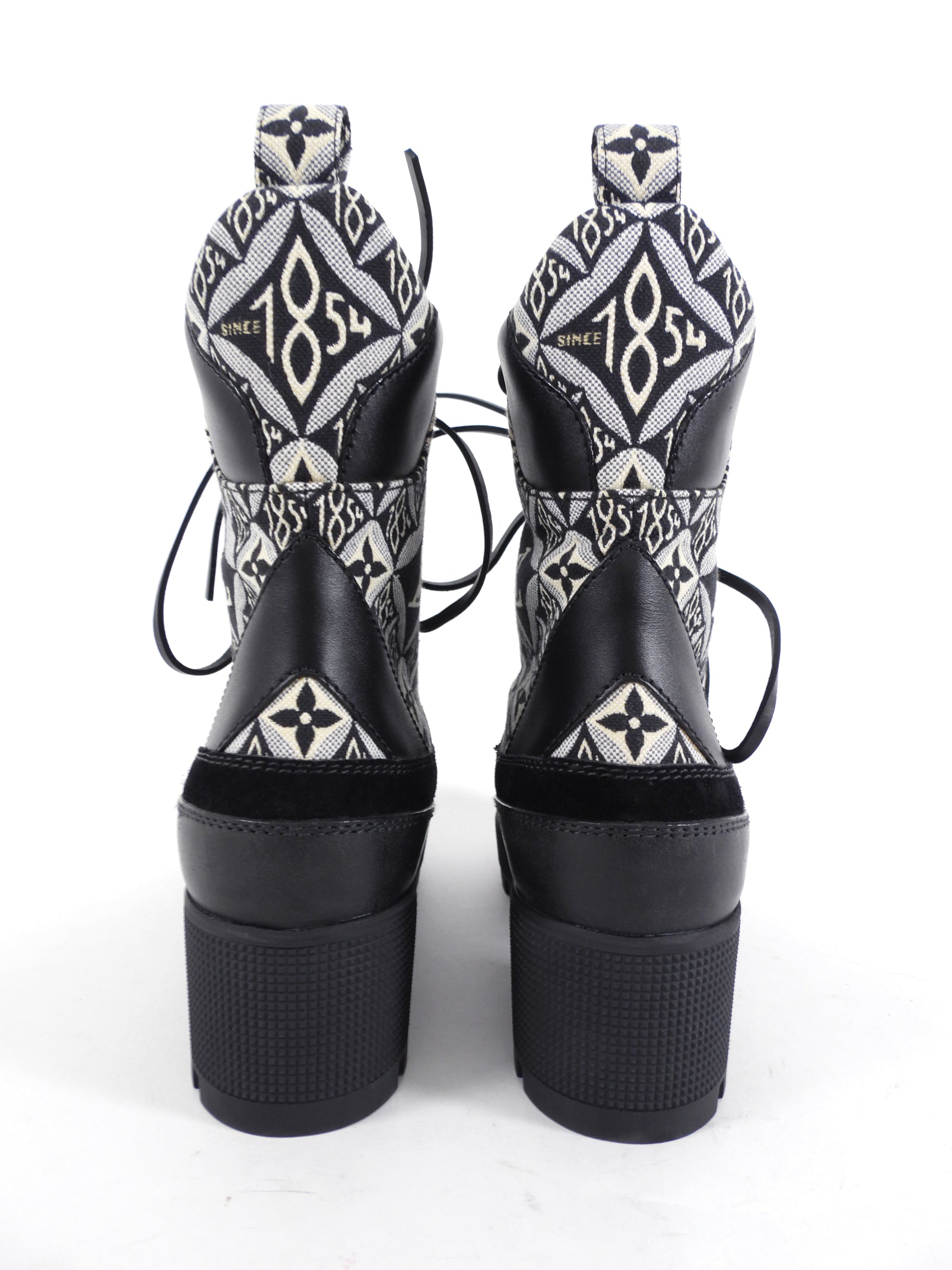 Louis Vuitton Black and White 1854 Brocade Laureate Platform Desert Boot - 36