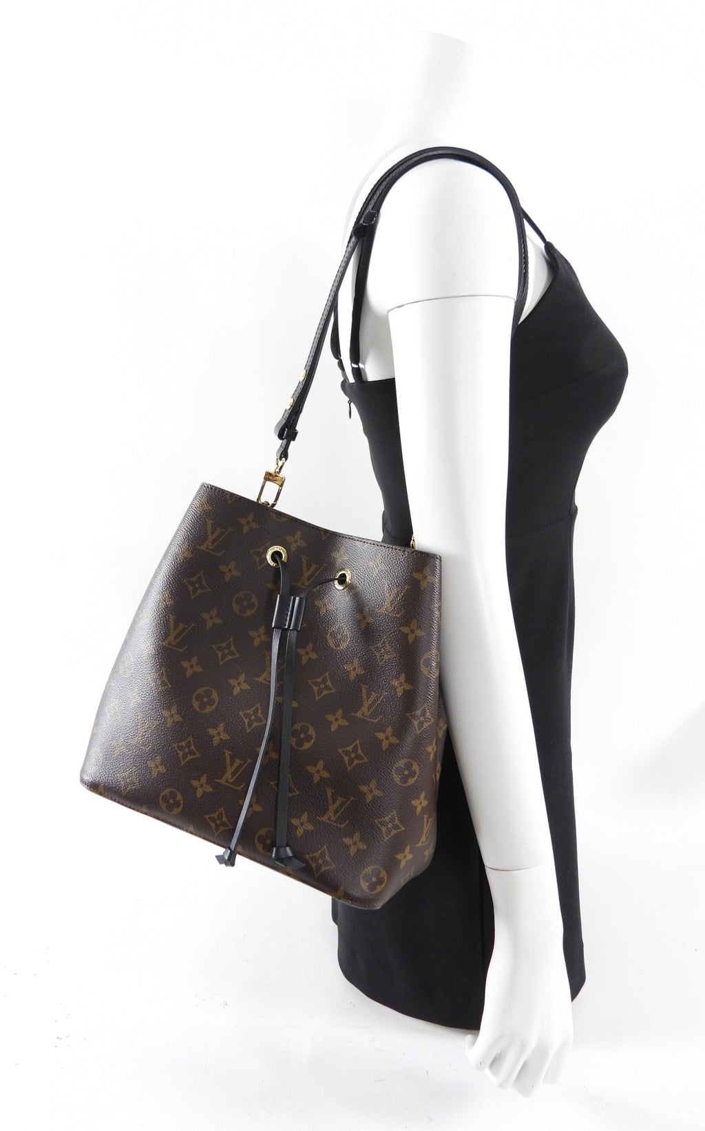 Louis Vuitton Monogram Canvas Black Leather Neo Noe MM Bag