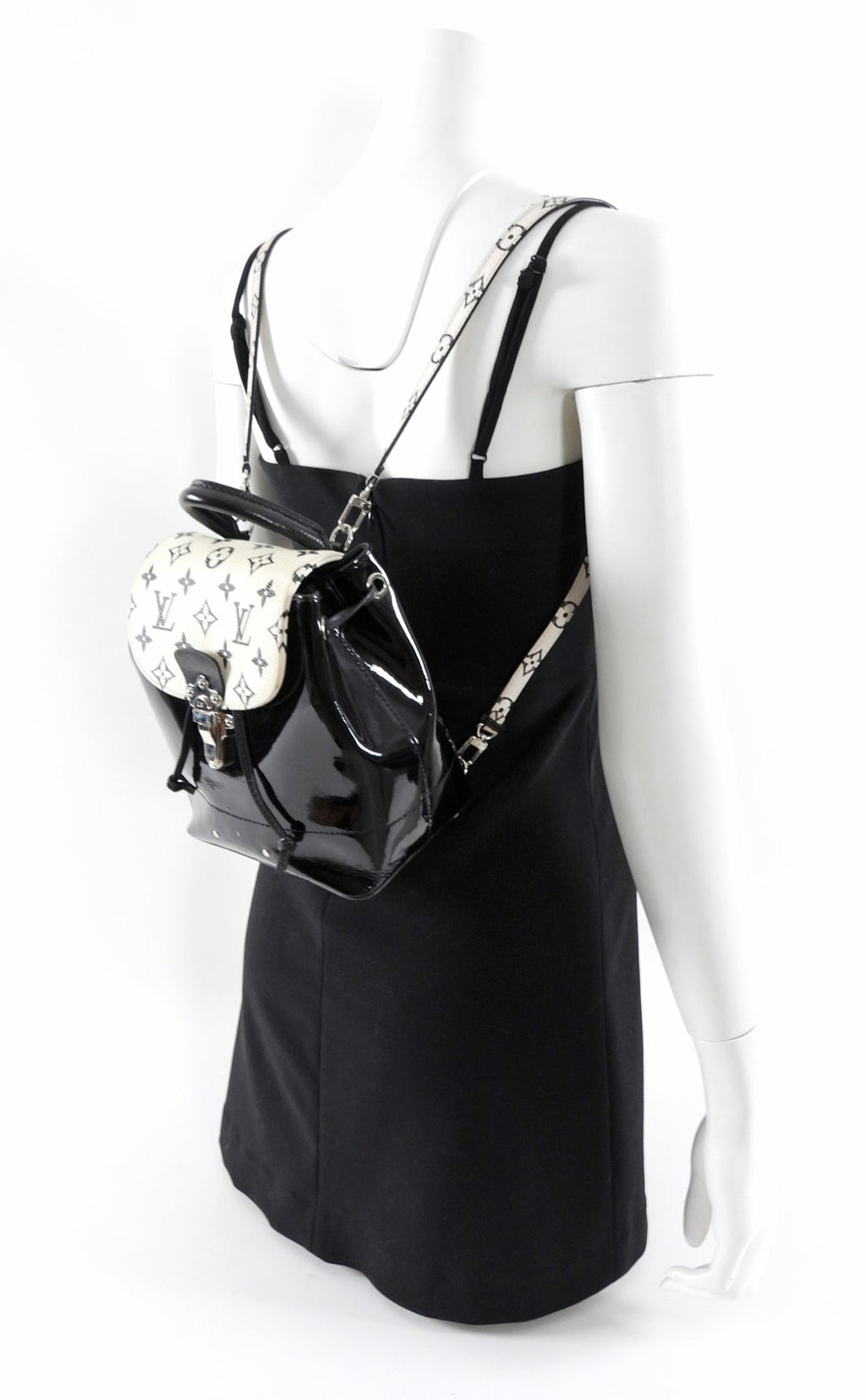 Louis Vuitton Black and White Patent Hot Springs Backpack