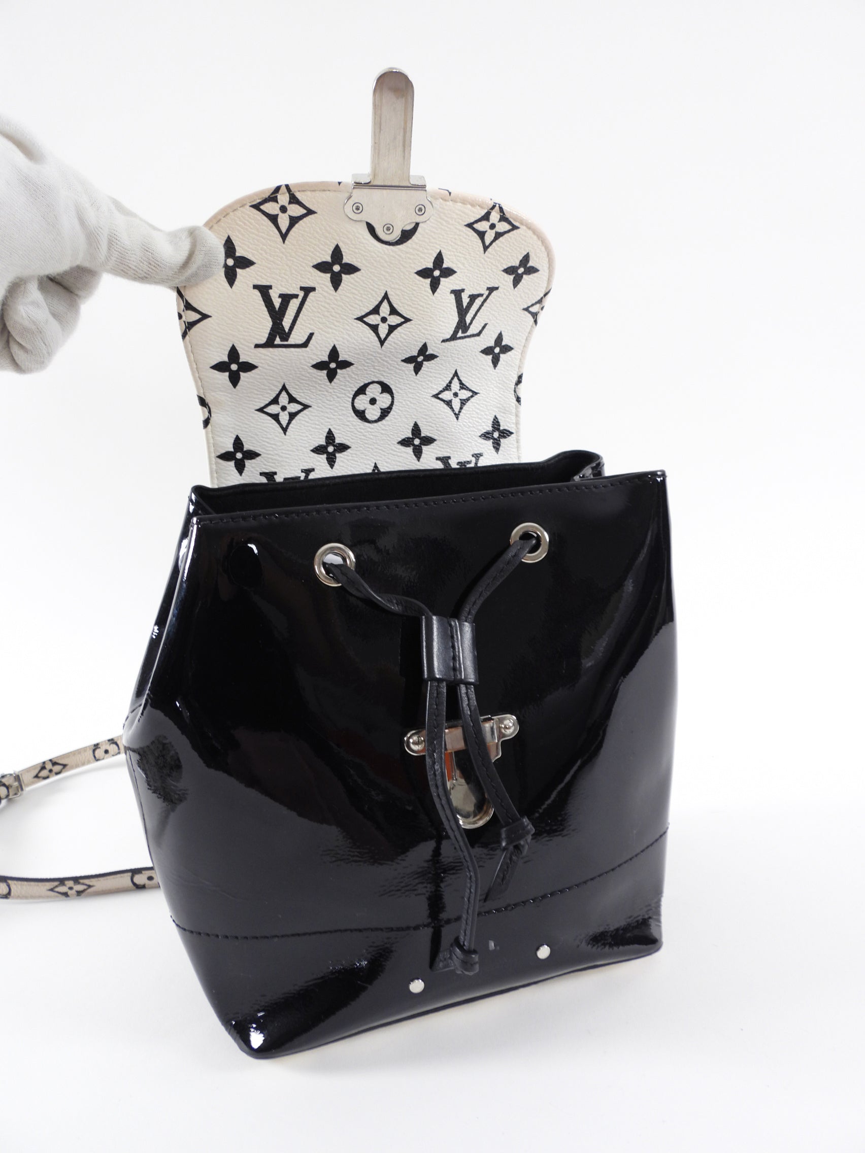 Louis Vuitton Black and White Patent Hot Springs Backpack