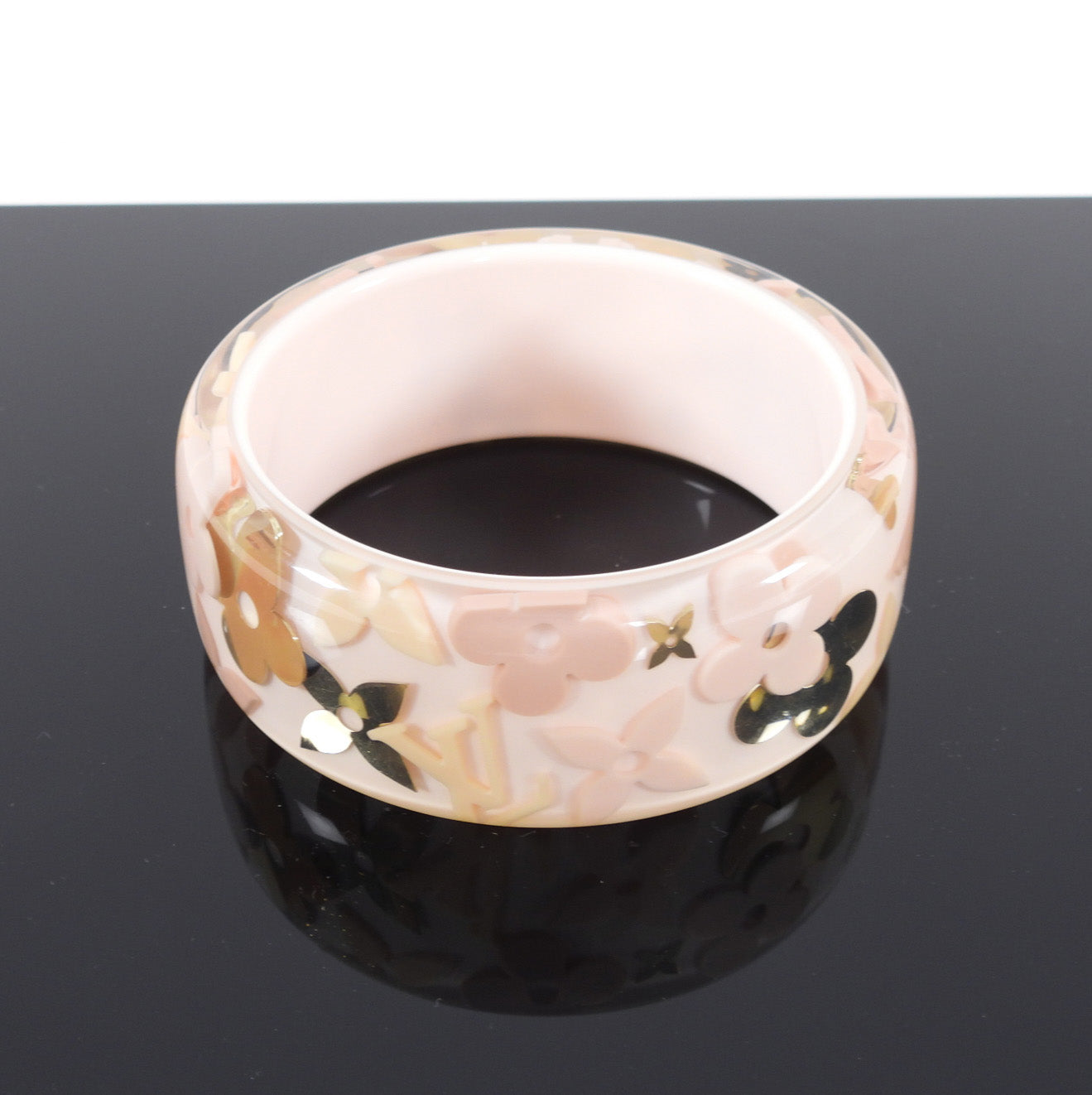 Louis Vuitton Pink and Gold Inclusion Wide Resin Bangle Bracelet