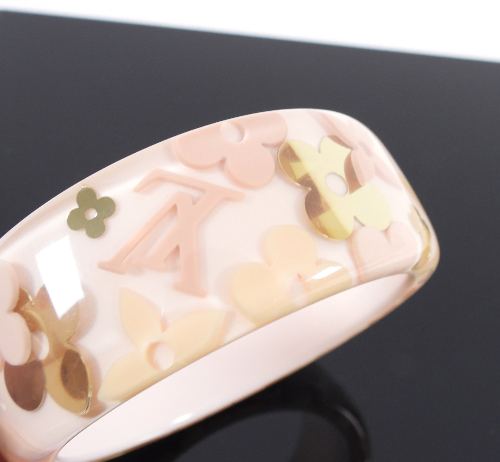 Louis Vuitton Pink and Gold Inclusion Wide Resin Bangle Bracelet