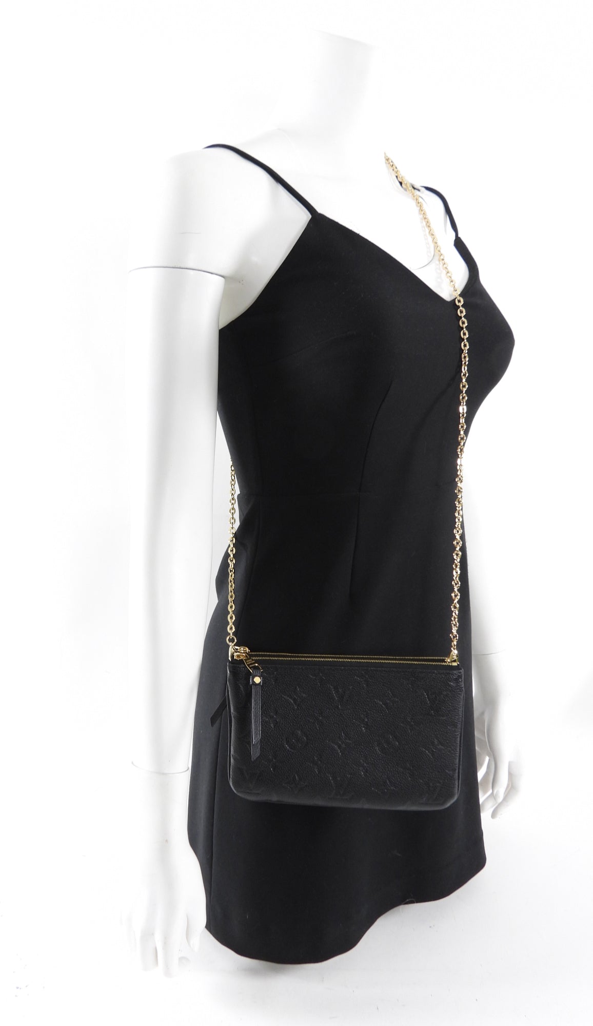 Louis Vuitton Black Empreinte Leather Double Zip Pochette Chain Bag