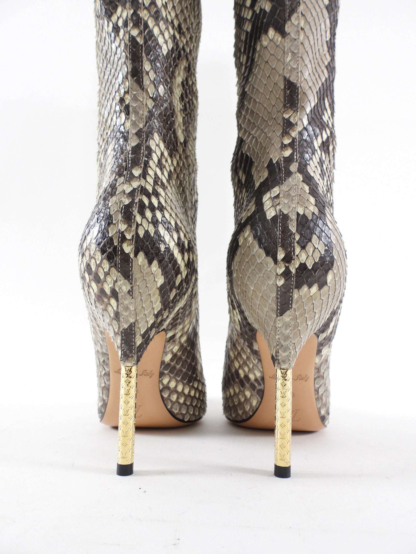 Louis Vuitton Limited Edition Tall Python Gold Heel Boots - 7 / 7.5