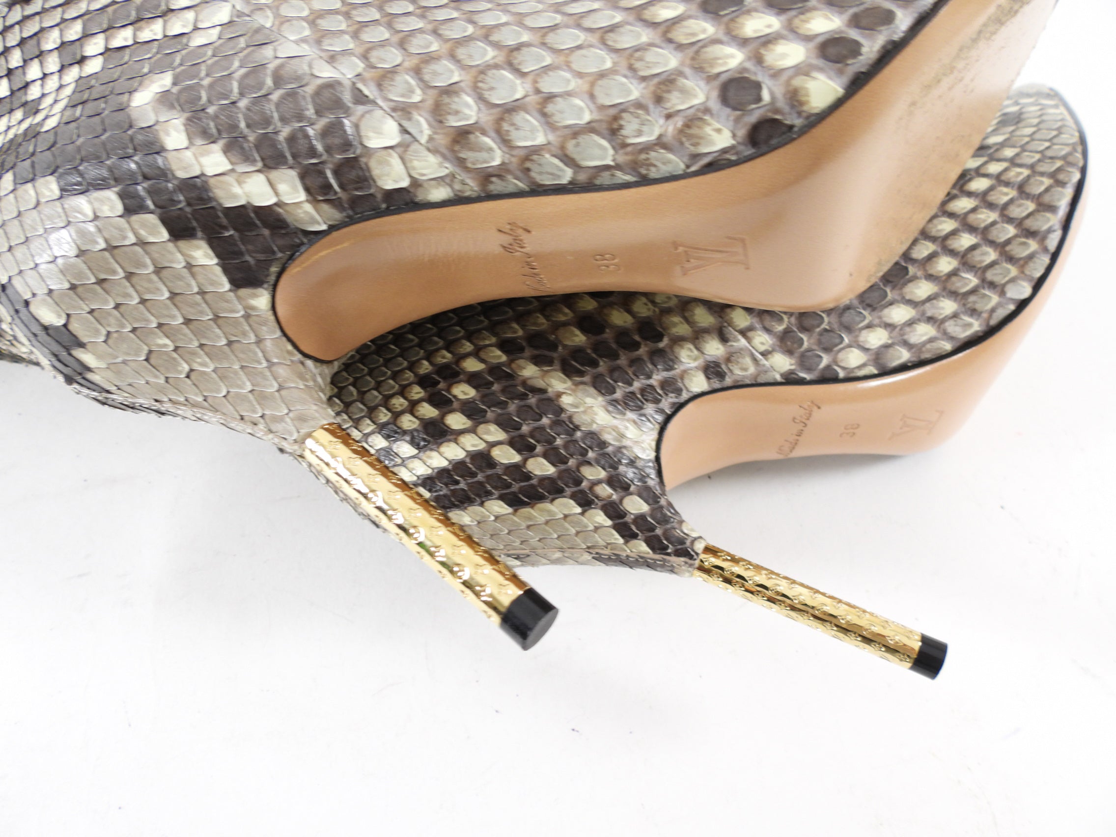 Louis Vuitton Limited Edition Tall Python Gold Heel Boots - 7 / 7.5