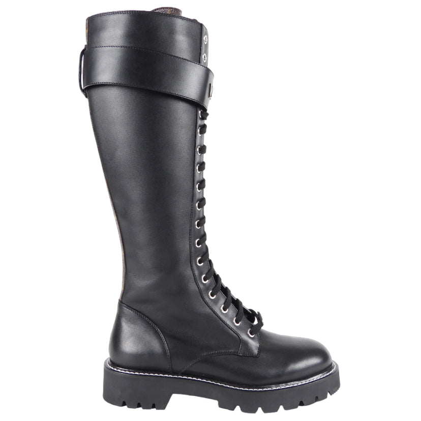 Louis Vuitton Black Leather and Monogram Territory Tall Lace Up Ranger Boot - 37 