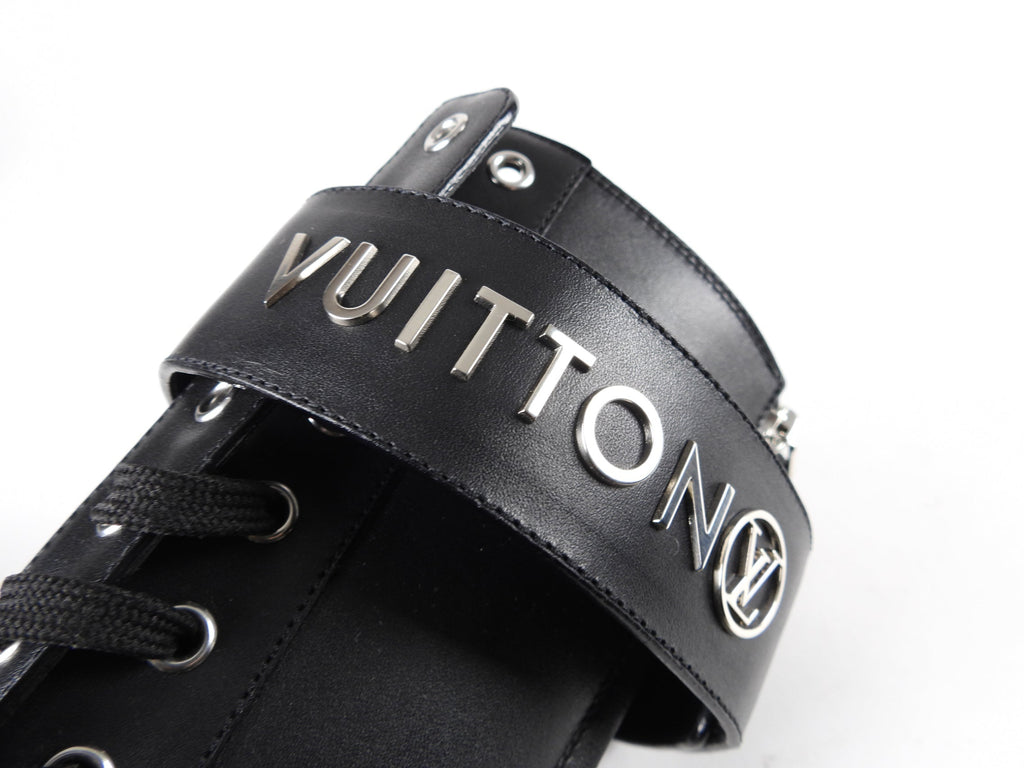 Louis Vuitton Black Leather and Monogram Territory Tall Lace Up Ranger Boot - 37 
