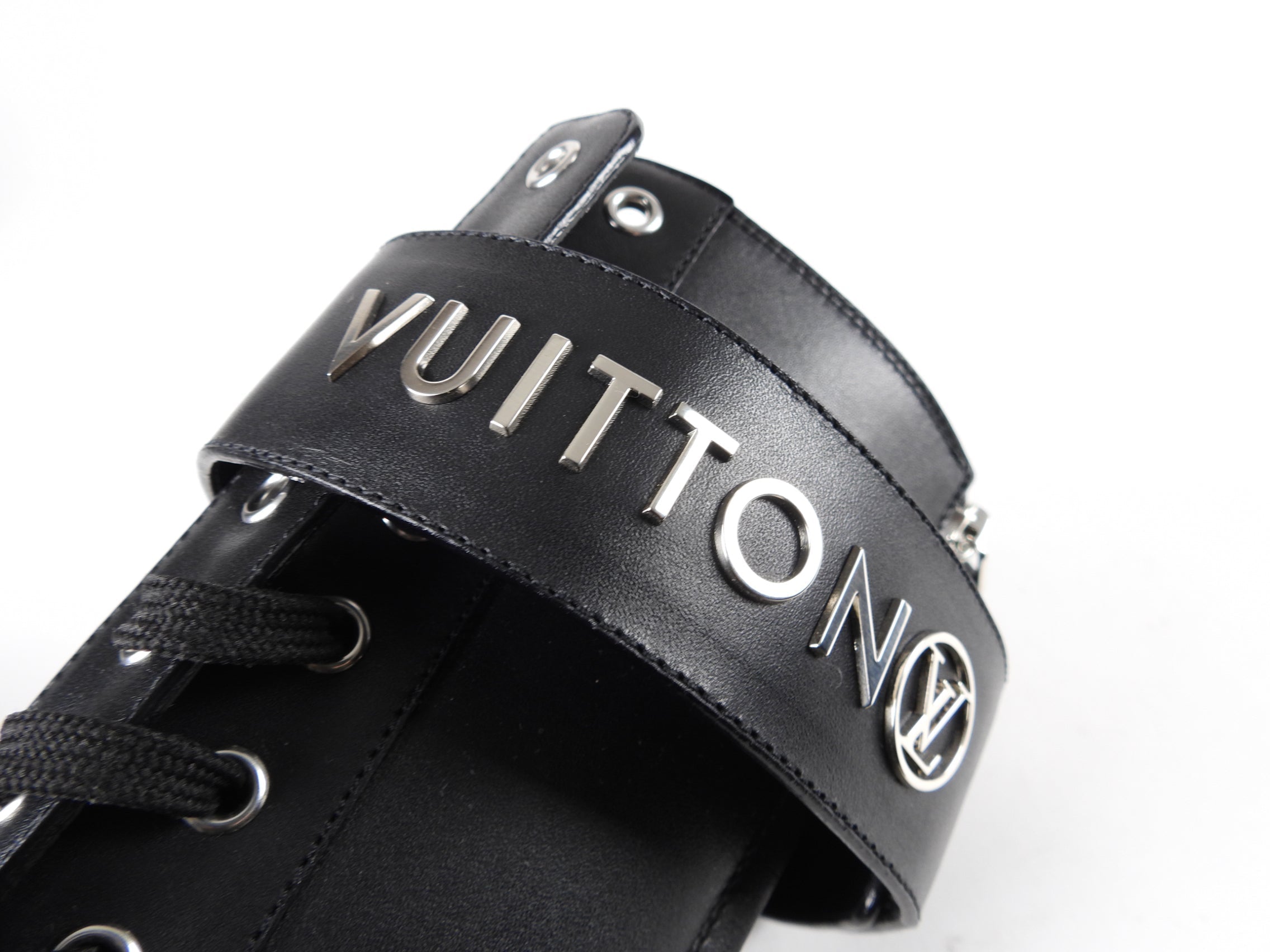 Louis Vuitton Black Leather and Monogram Territory Tall Lace Up Ranger Boot - 37 
