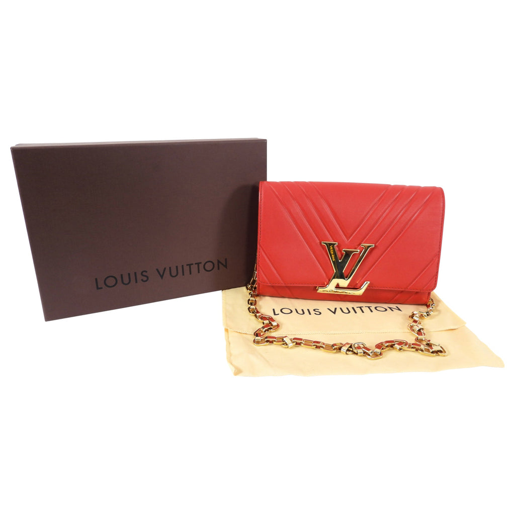 Louis Vuitton Red Leather Airy V Pochette Louise Chain Strap Bag