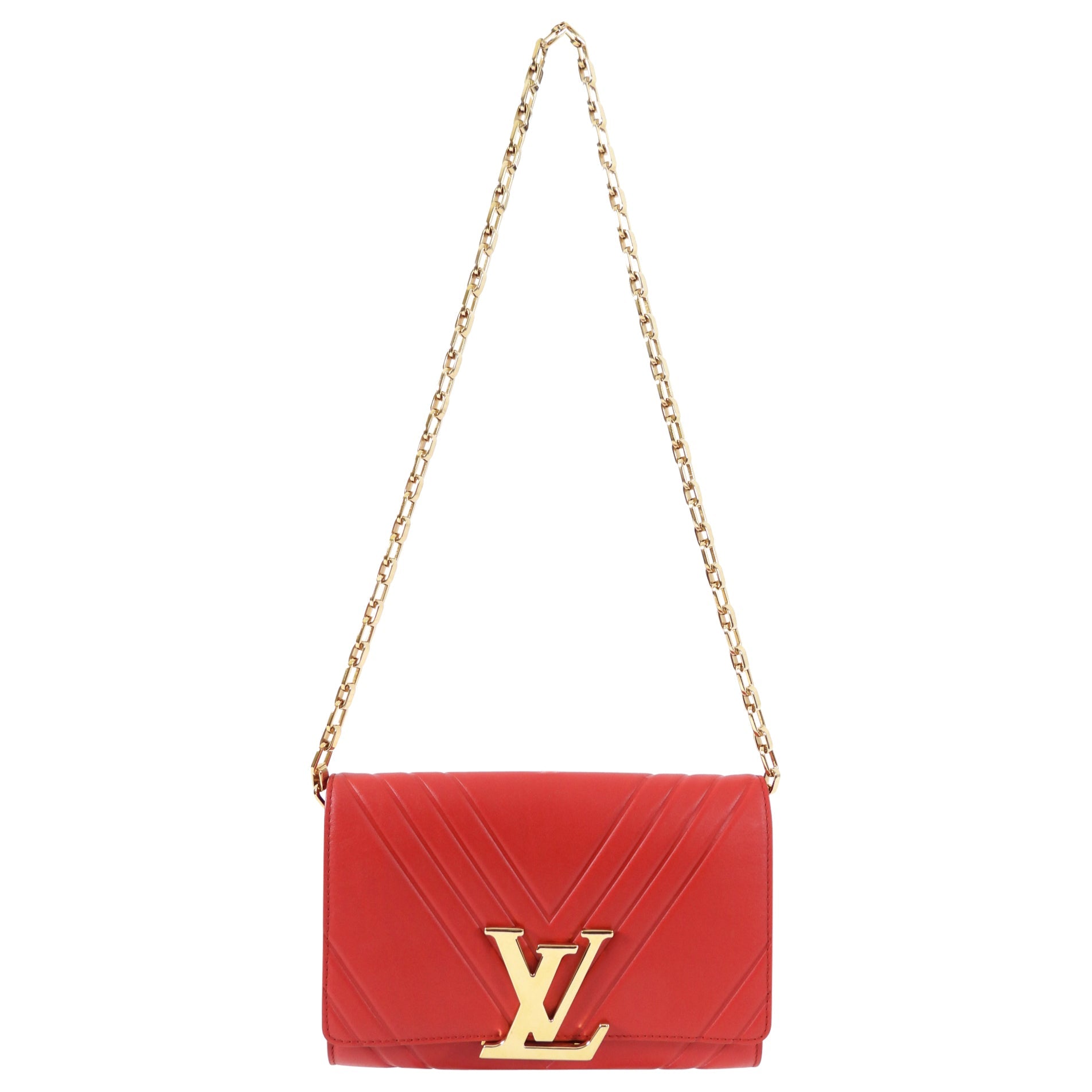 Louis Vuitton Red Leather Airy V Pochette Louise Chain Strap Bag