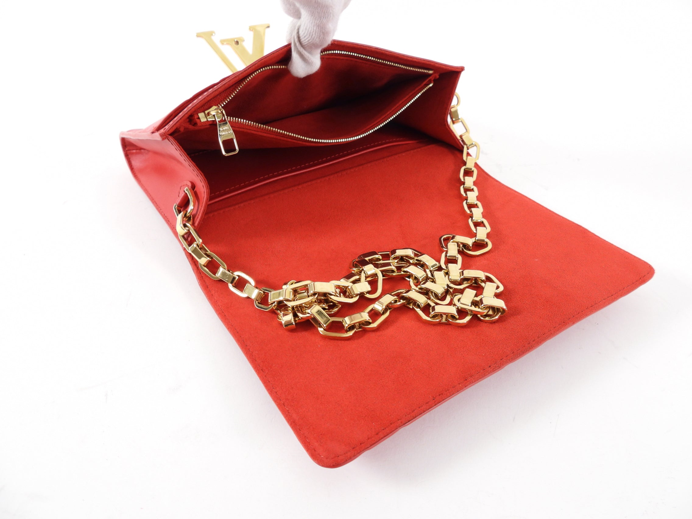 Louis Vuitton Red Leather Airy V Pochette Louise Chain Strap Bag