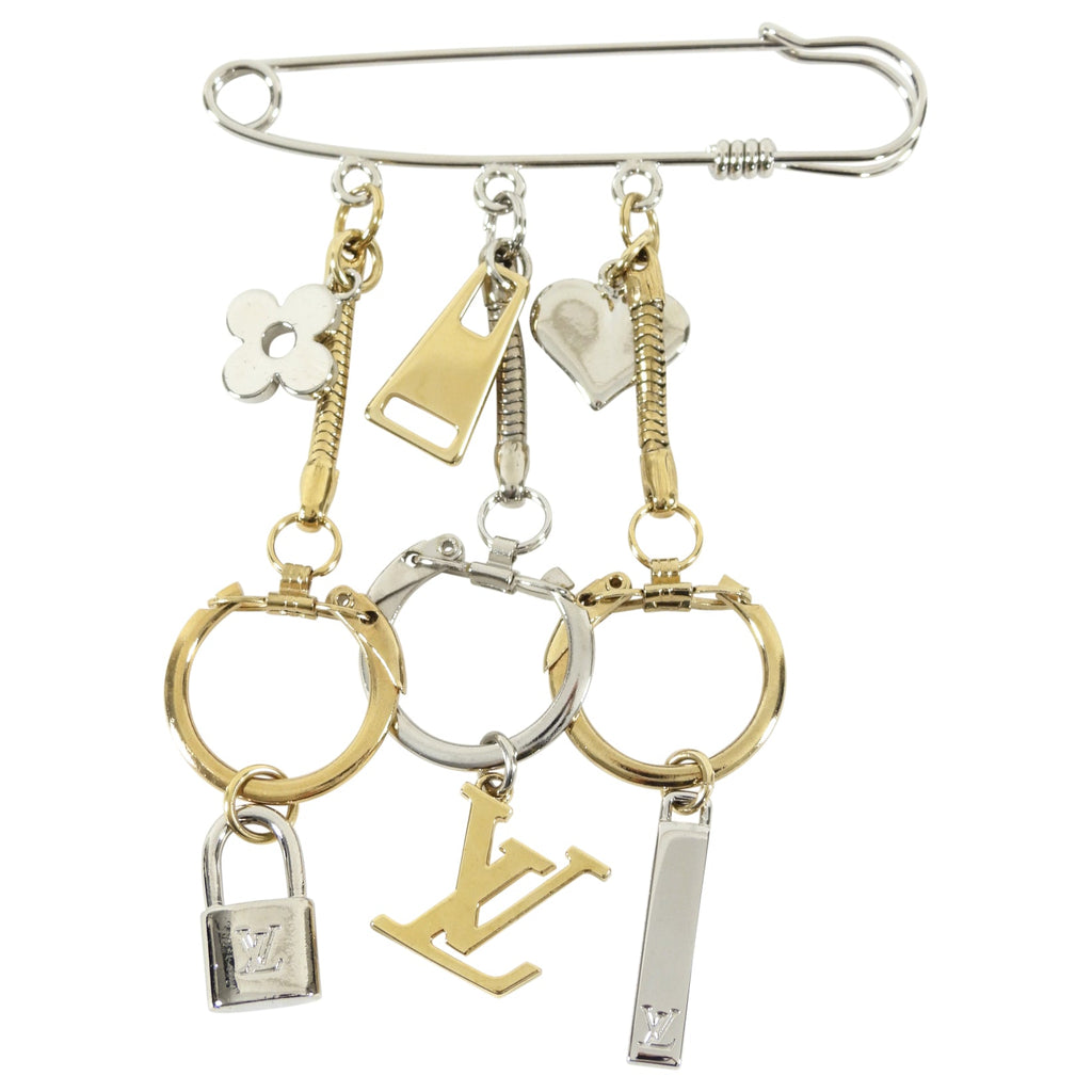 Louis Vuitton Silver and Gold Safety Pin Logo Charm Brooch