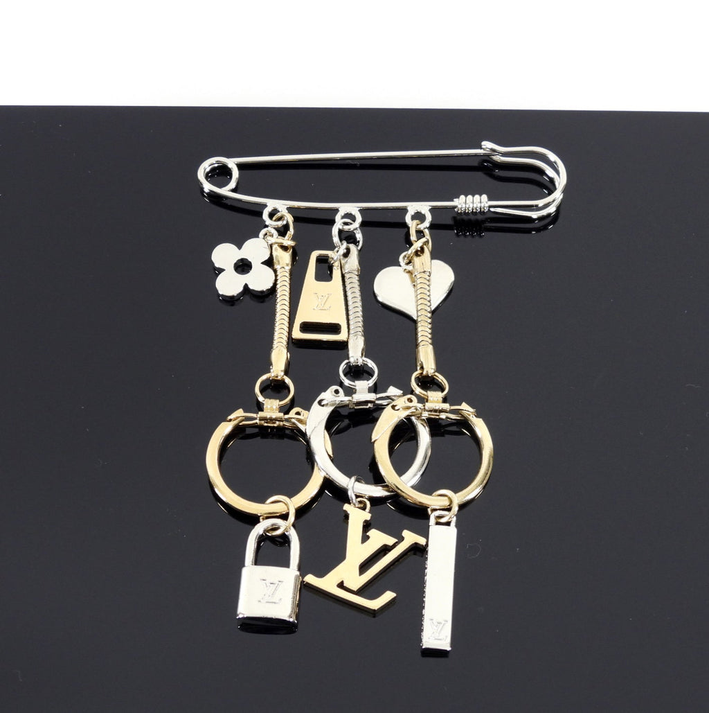 Louis Vuitton Silver and Gold Safety Pin Logo Charm Brooch