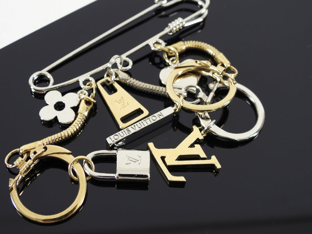 Louis Vuitton Silver and Gold Safety Pin Logo Charm Brooch