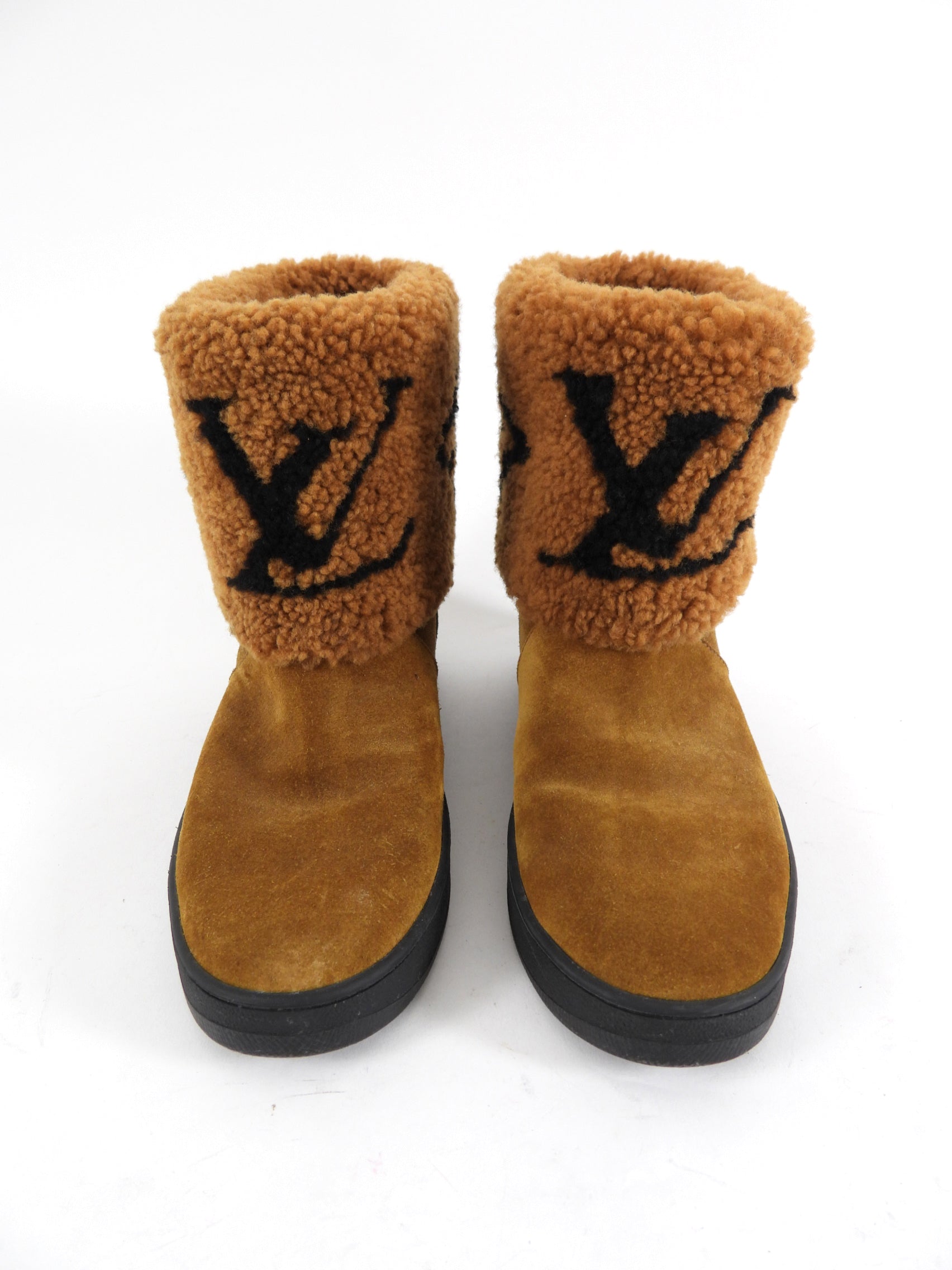 Louis Vuitton Brown Suede and Shearling Monogram Giant Snowdrop Boots - 37