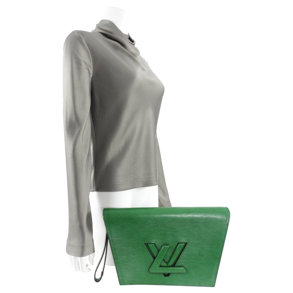 Louis Vuitton Vintage 1999 GM Green Epi Trapeze Twist Clutch Bag
