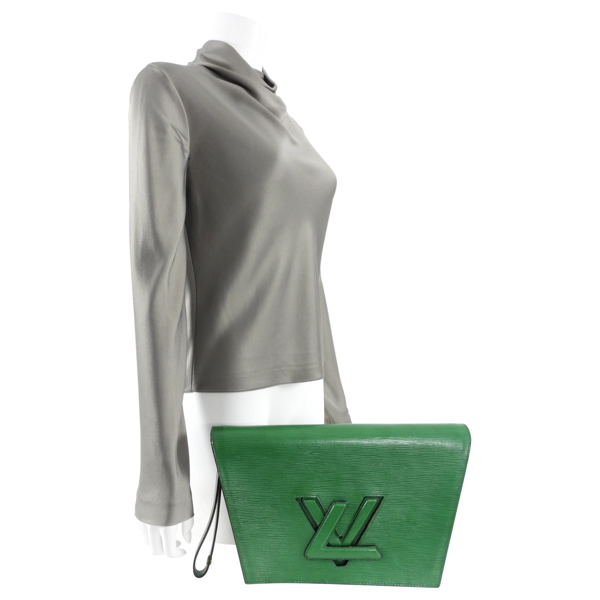 Louis Vuitton Vintage 1999 GM Green Epi Trapeze Twist Clutch Bag