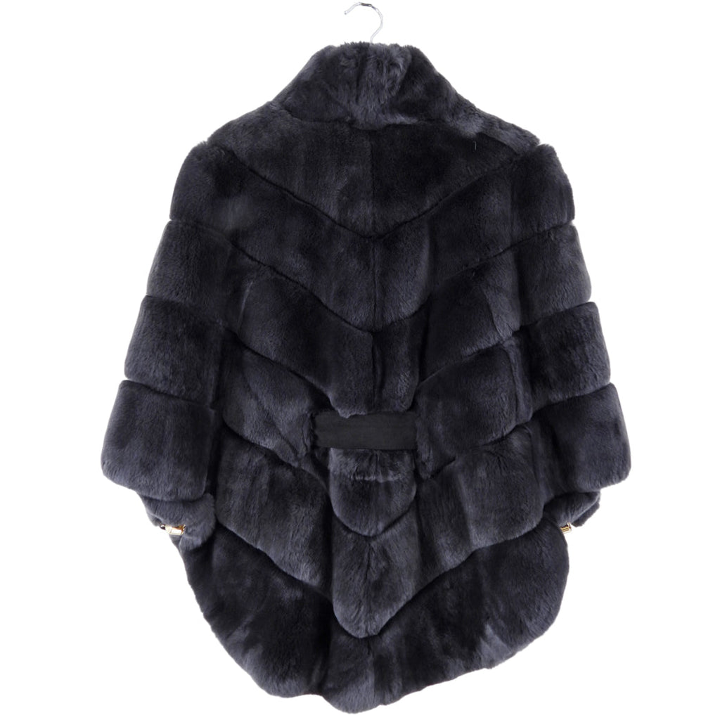 Lysa Lash Dark Charcoal Grey Rex Rabbit Fur Cape Jacket - S (4/6)
