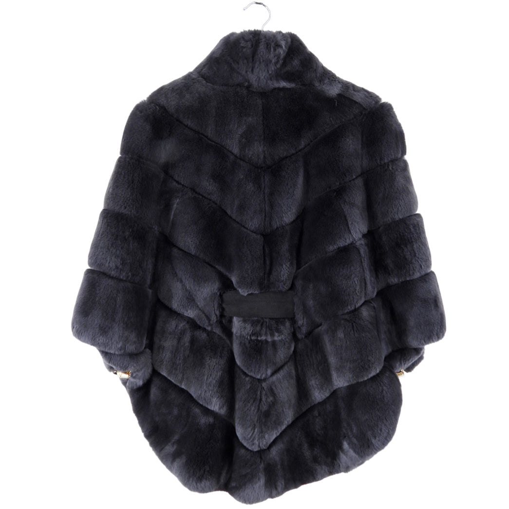 Lysa Lash Dark Charcoal Grey Rex Rabbit Fur Cape Jacket - S (4/6)