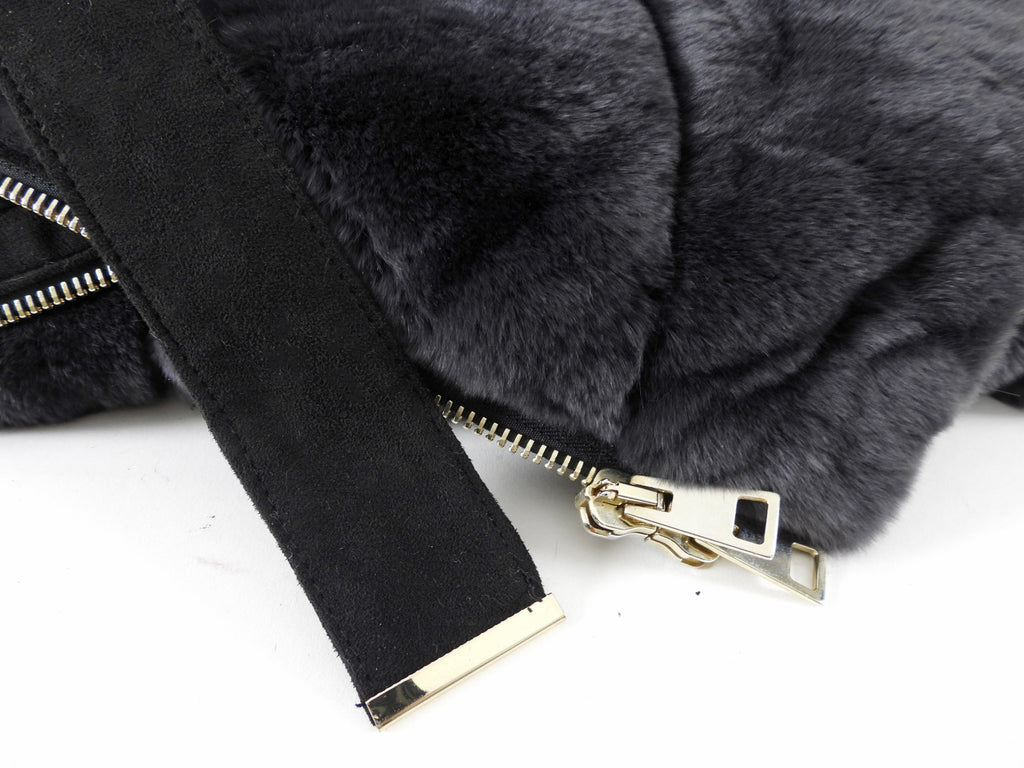 Lysa Lash Dark Charcoal Grey Rex Rabbit Fur Cape Jacket - S (4/6)
