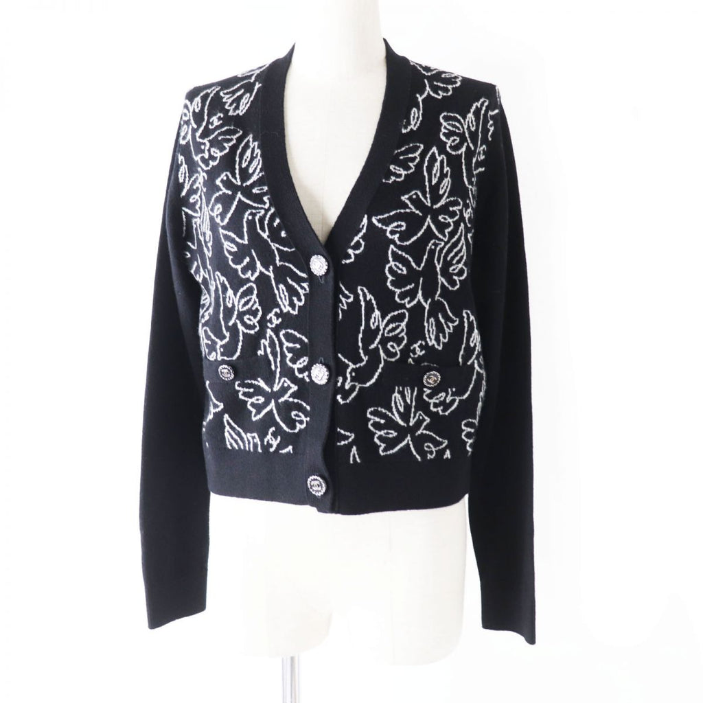 Chanel Cashmere igan COCO Button Black White