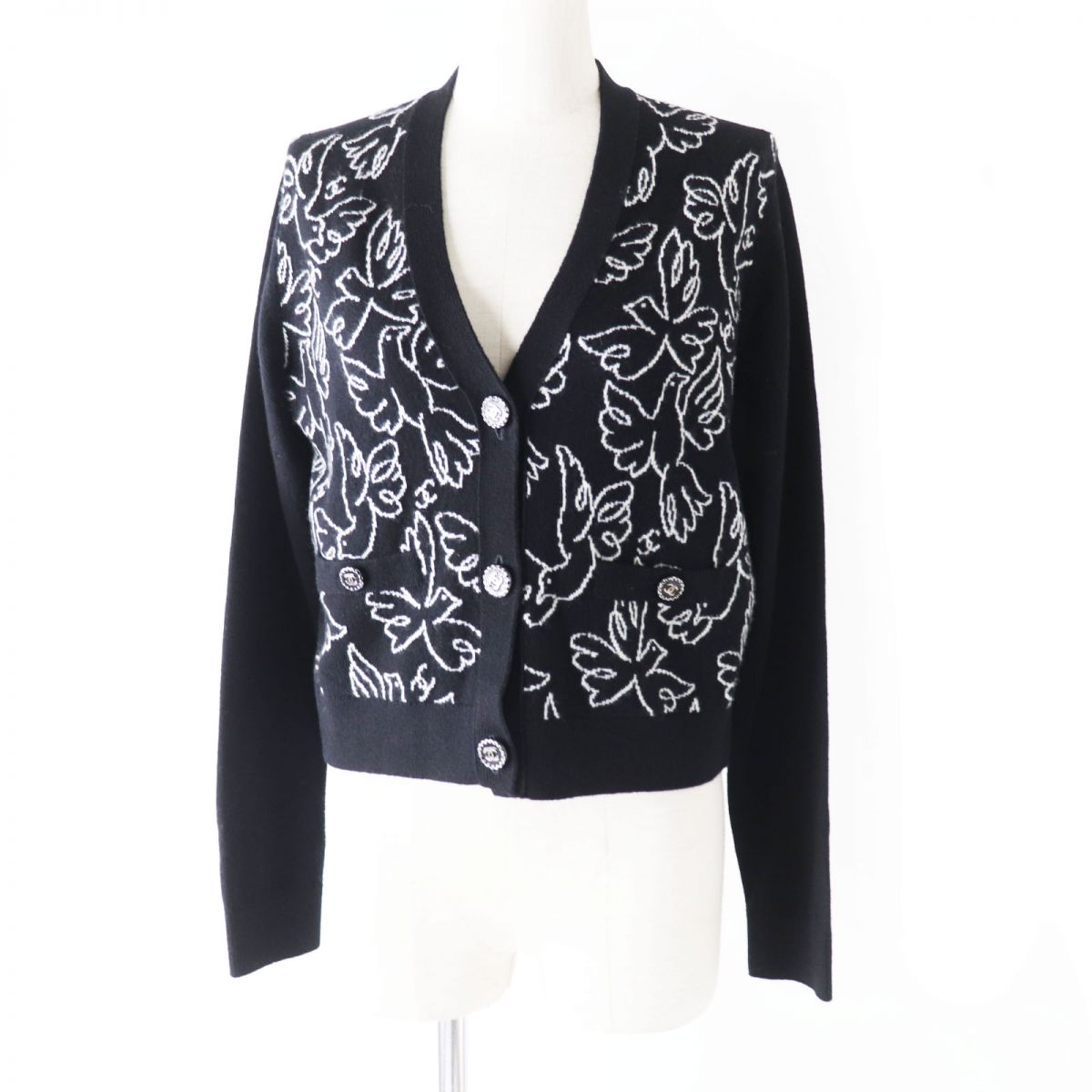 Chanel Cashmere igan COCO Button Black White