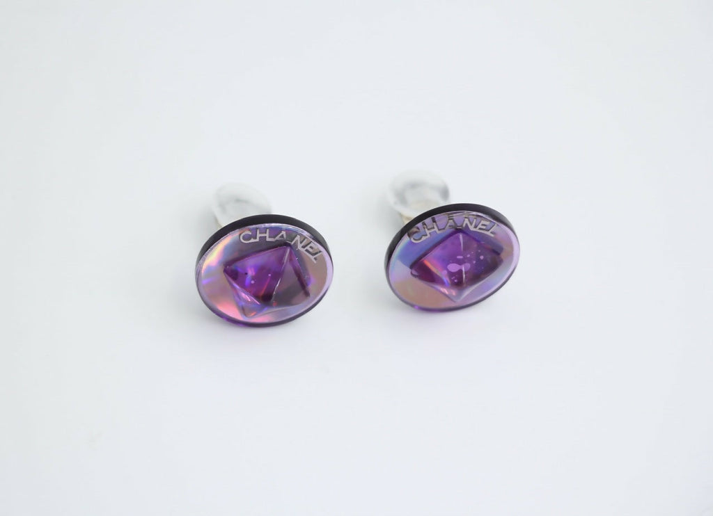 Chanel Vintage 00T Resin Iridescent Purple Clip-on Earrings