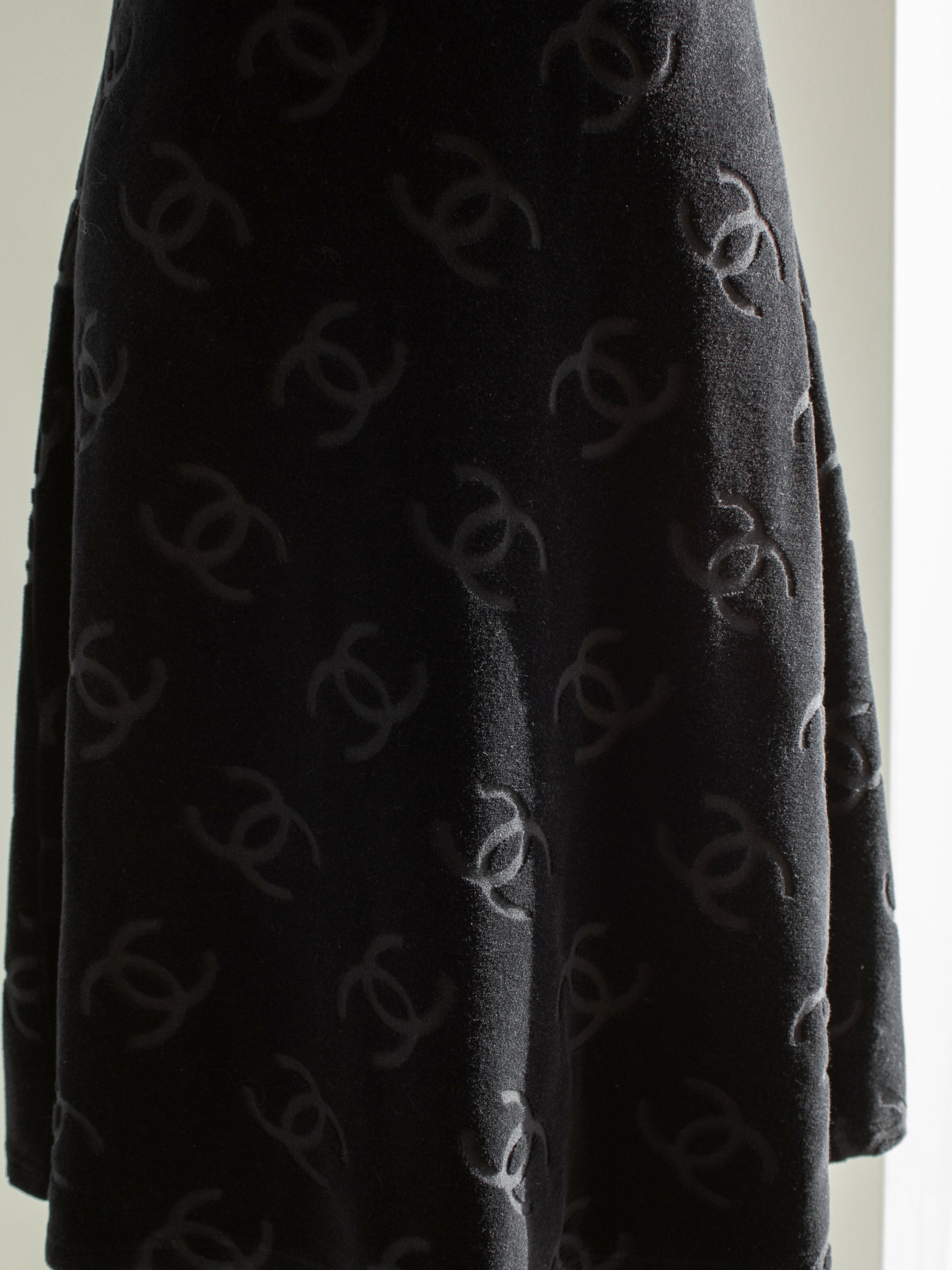Chanel Vintage S/S1996 Black CC Logo Velour 96P LBD Mini Dress