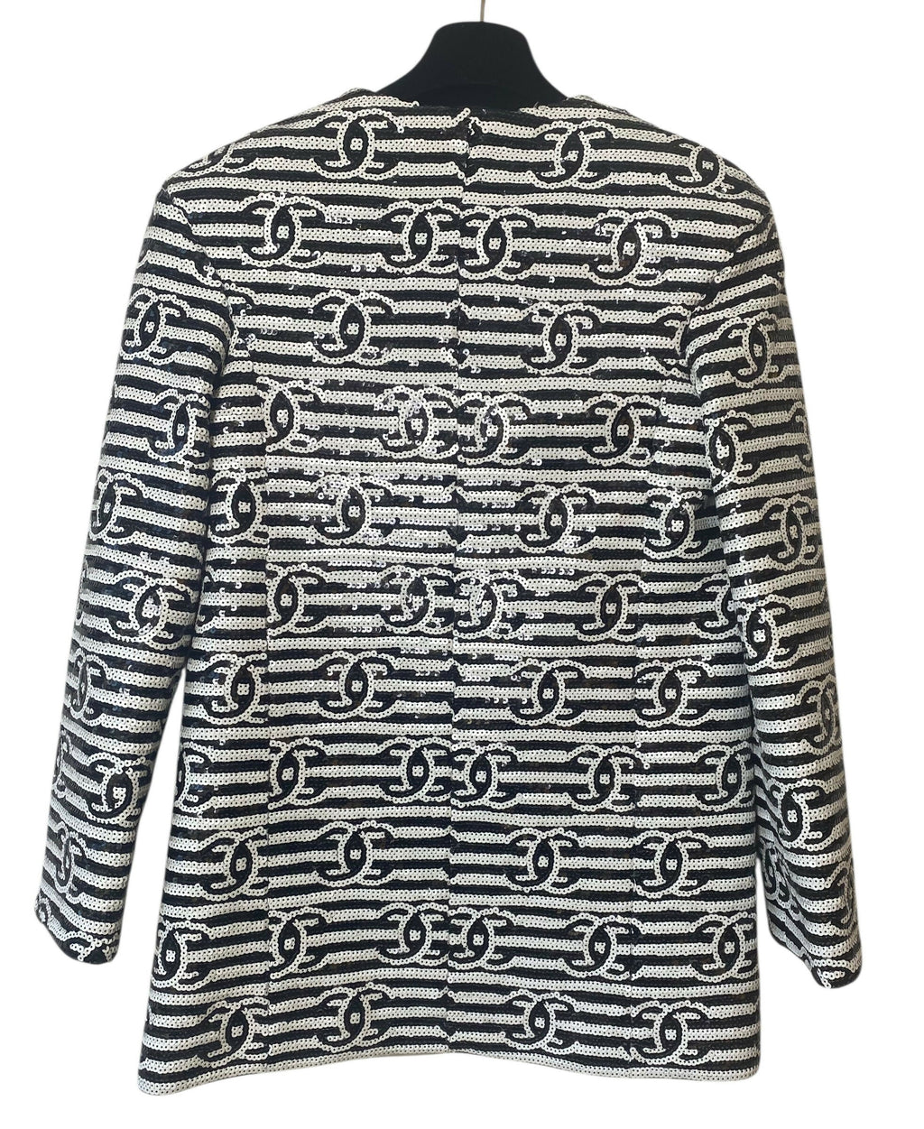 Chanel 22S Runway Sequin CC Logo Black and White Jacket FR 40