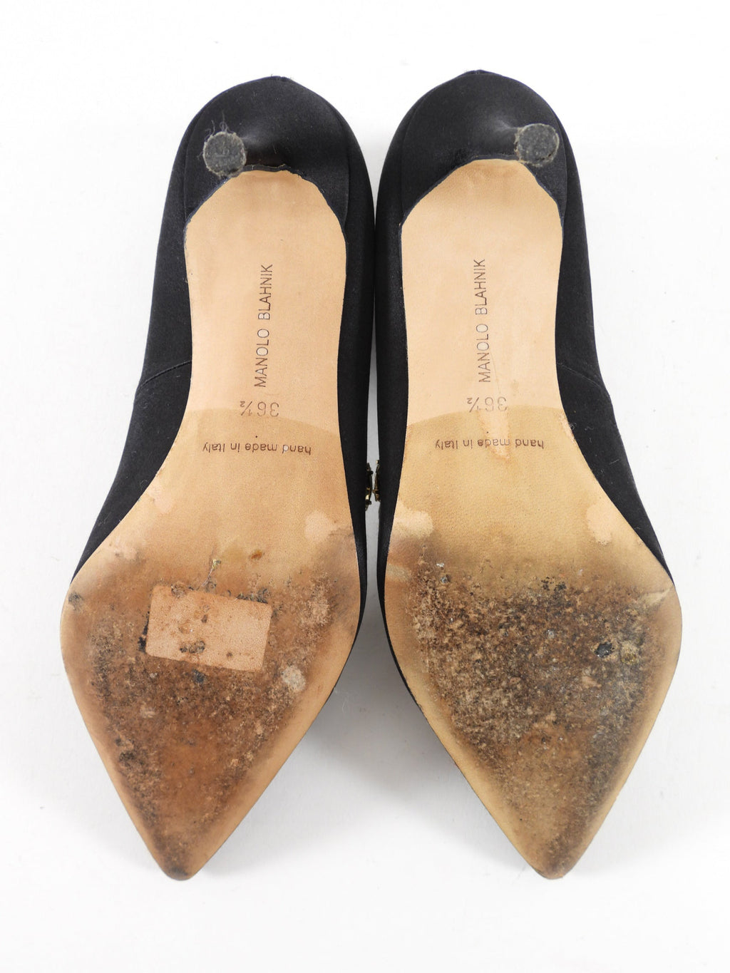 Manolo Blahnik Black Silk Satin Crystal Nadira Heels - 36.5 / 37