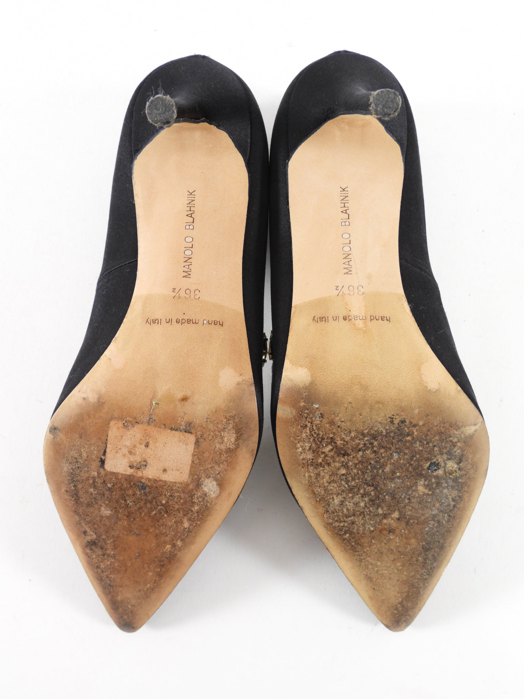 Manolo Blahnik Black Silk Satin Crystal Nadira Heels - 36.5 / 37