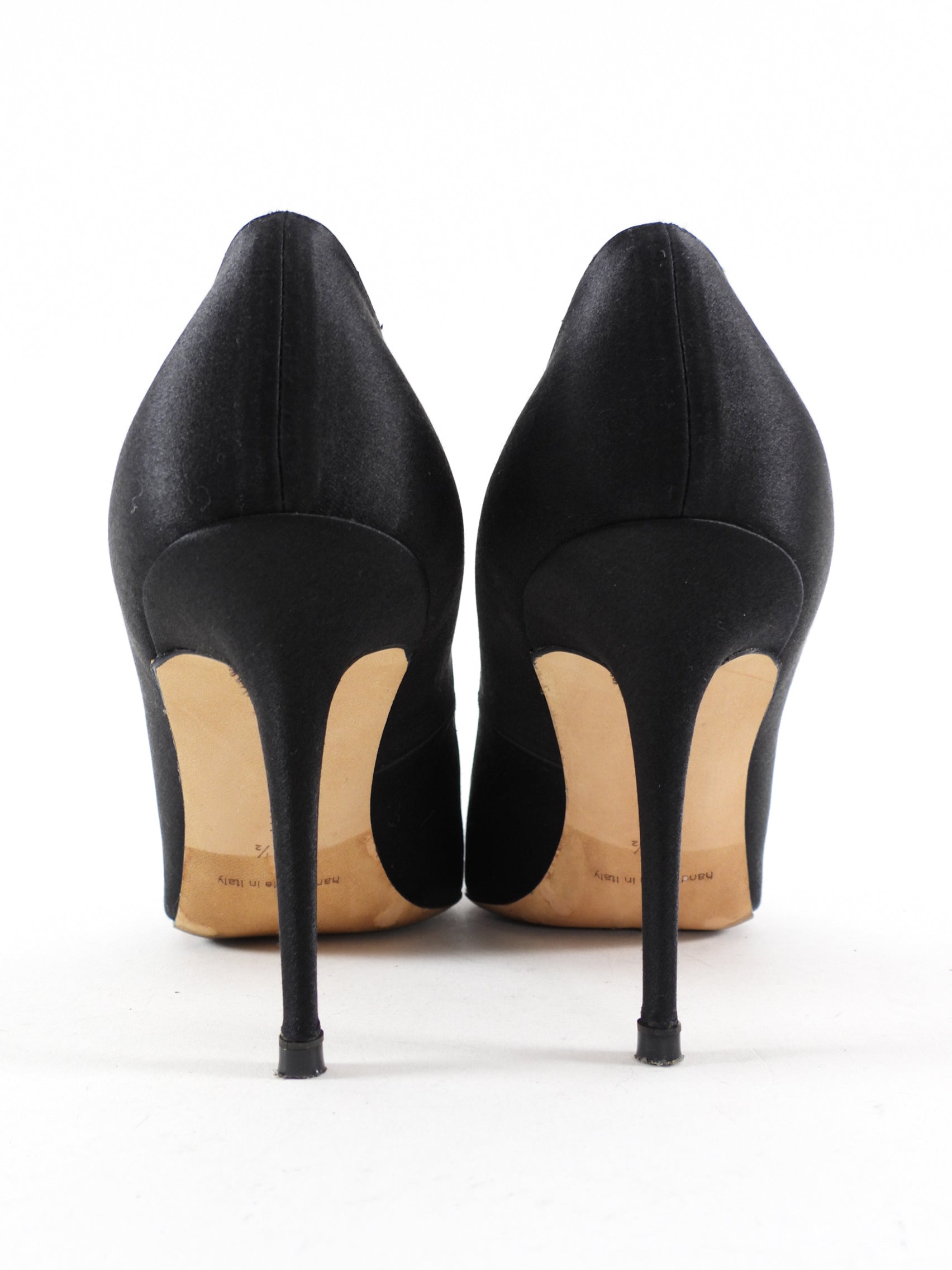 Manolo Blahnik Black Silk Satin Crystal Nadira Heels - 36.5 / 37